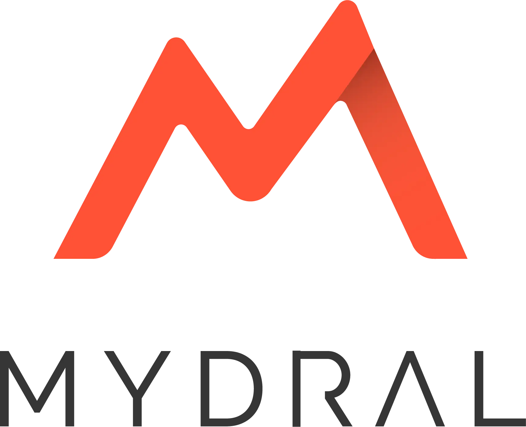 logo stylisé de Mydral en rouge et noir, symbolisant l'innovation en data et intelligence artificielle