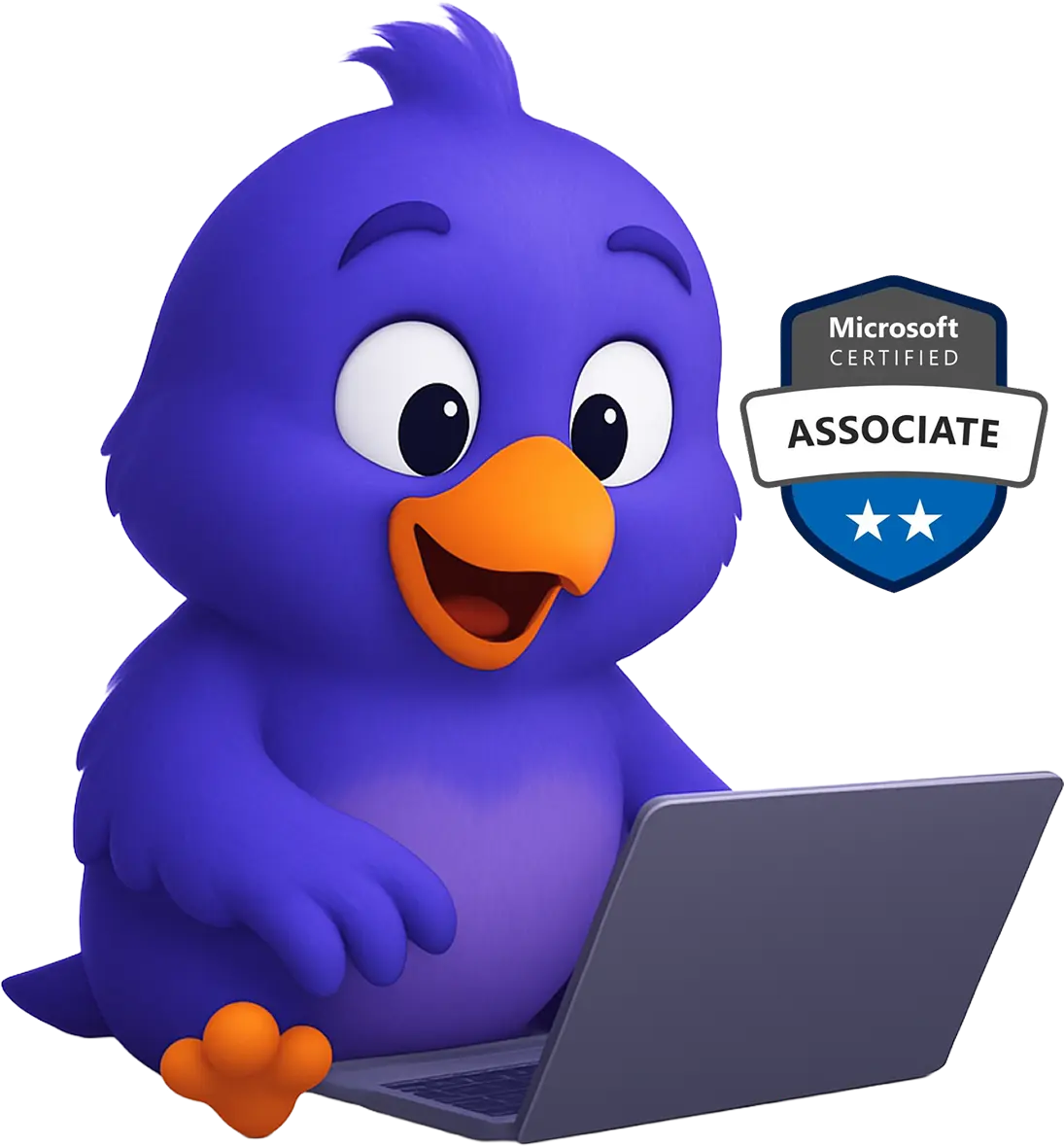 a cartoon bird sitting on a laptop