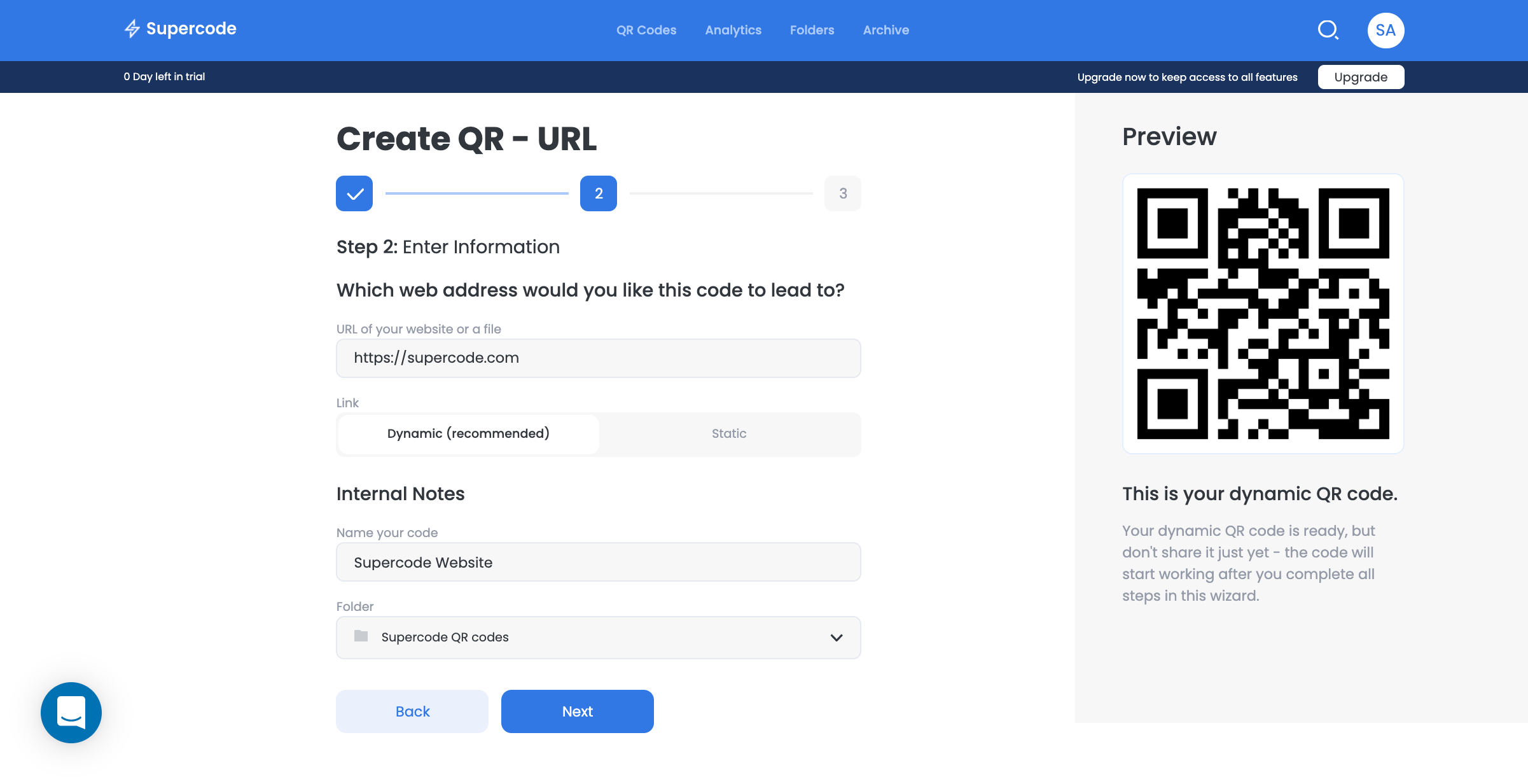 create a url qr code on supercode