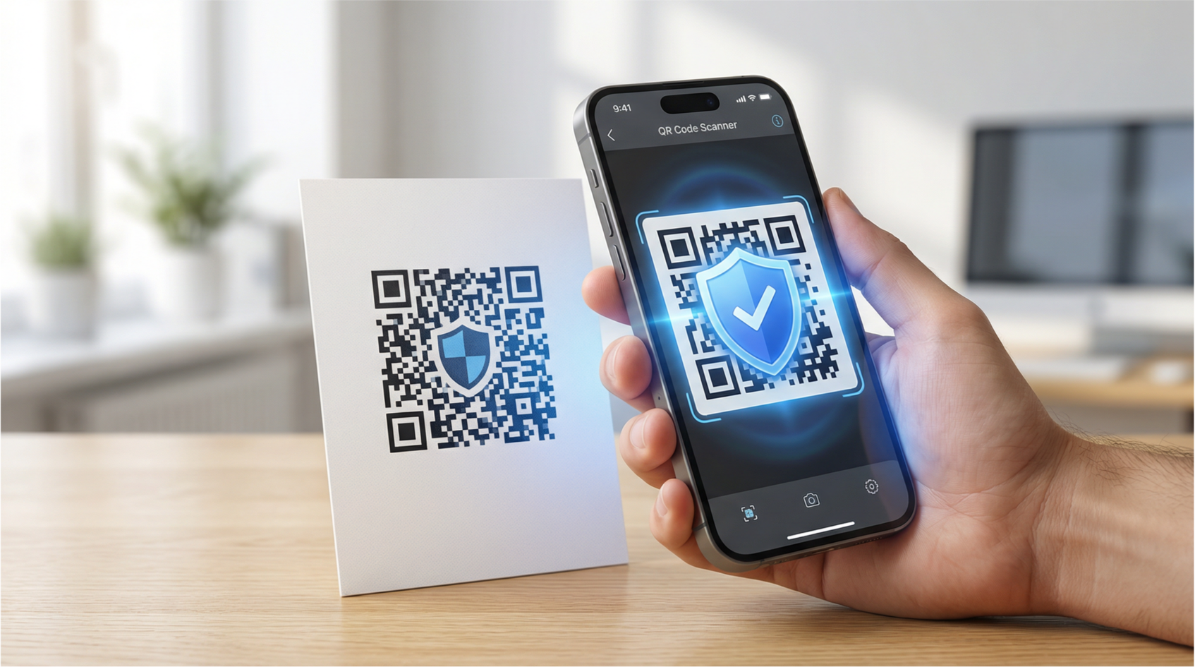 Smartphone scanning a safe and secure qr code