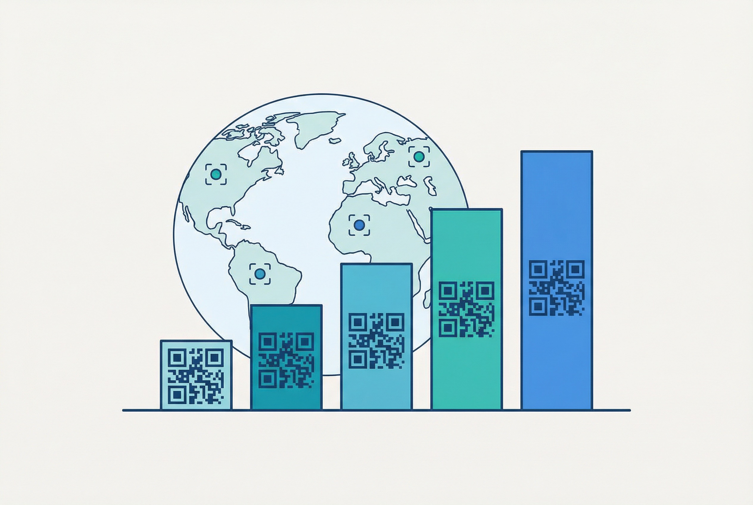 QR code market growth chart showing global adoption rising to over two billion active users worldwide