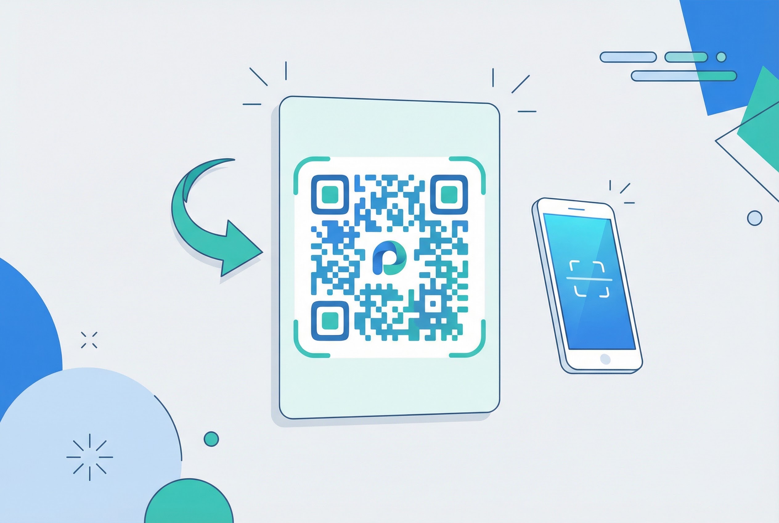 Custom branded QR code with logo and teal color scheme displayed on a professional poster, ready to be scanned by a smartphone