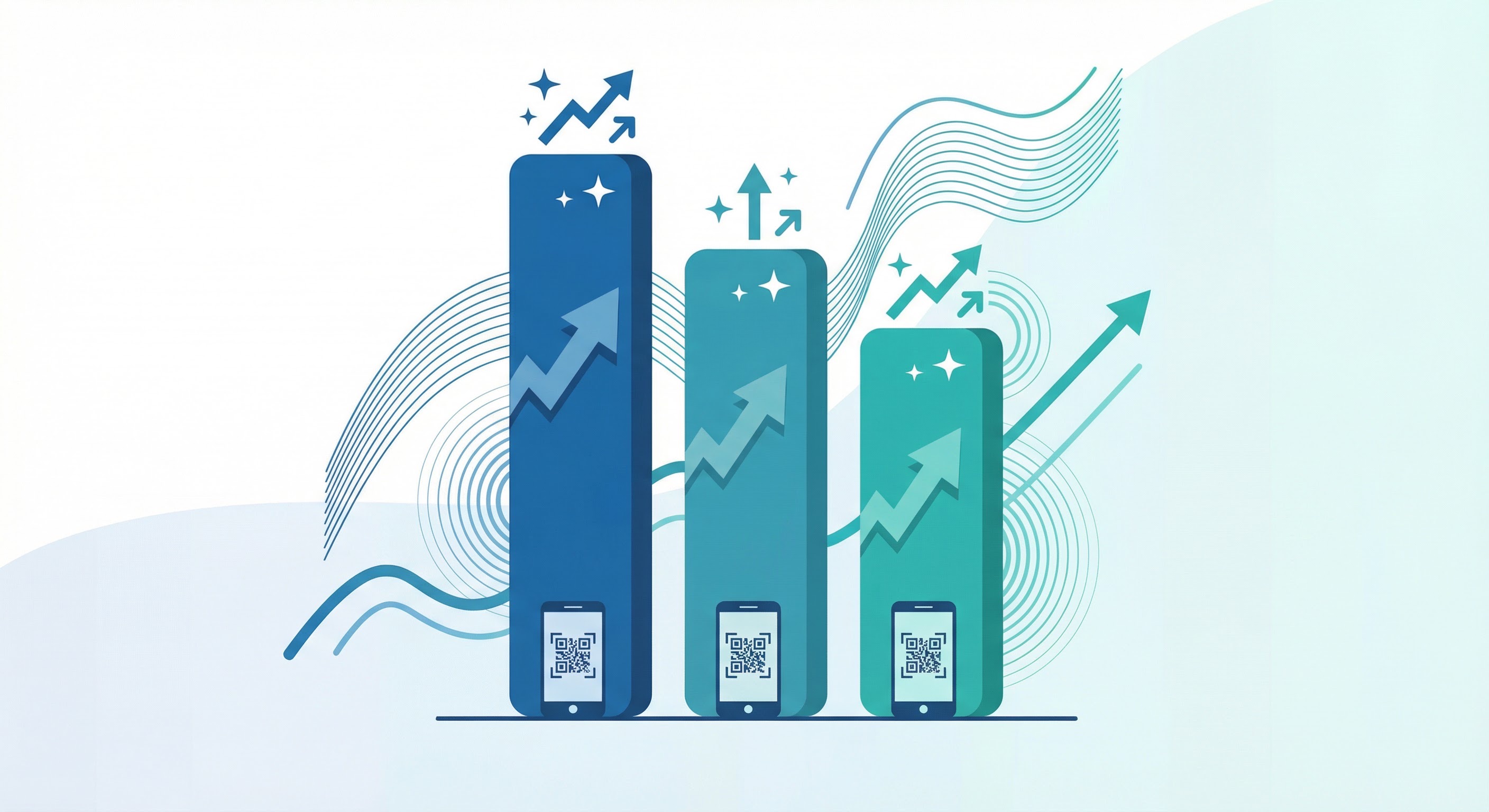 Bar chart showing 323% QR code scan growth between 2021 and 2024, with 94% of marketers increasing QR code usage in 2025