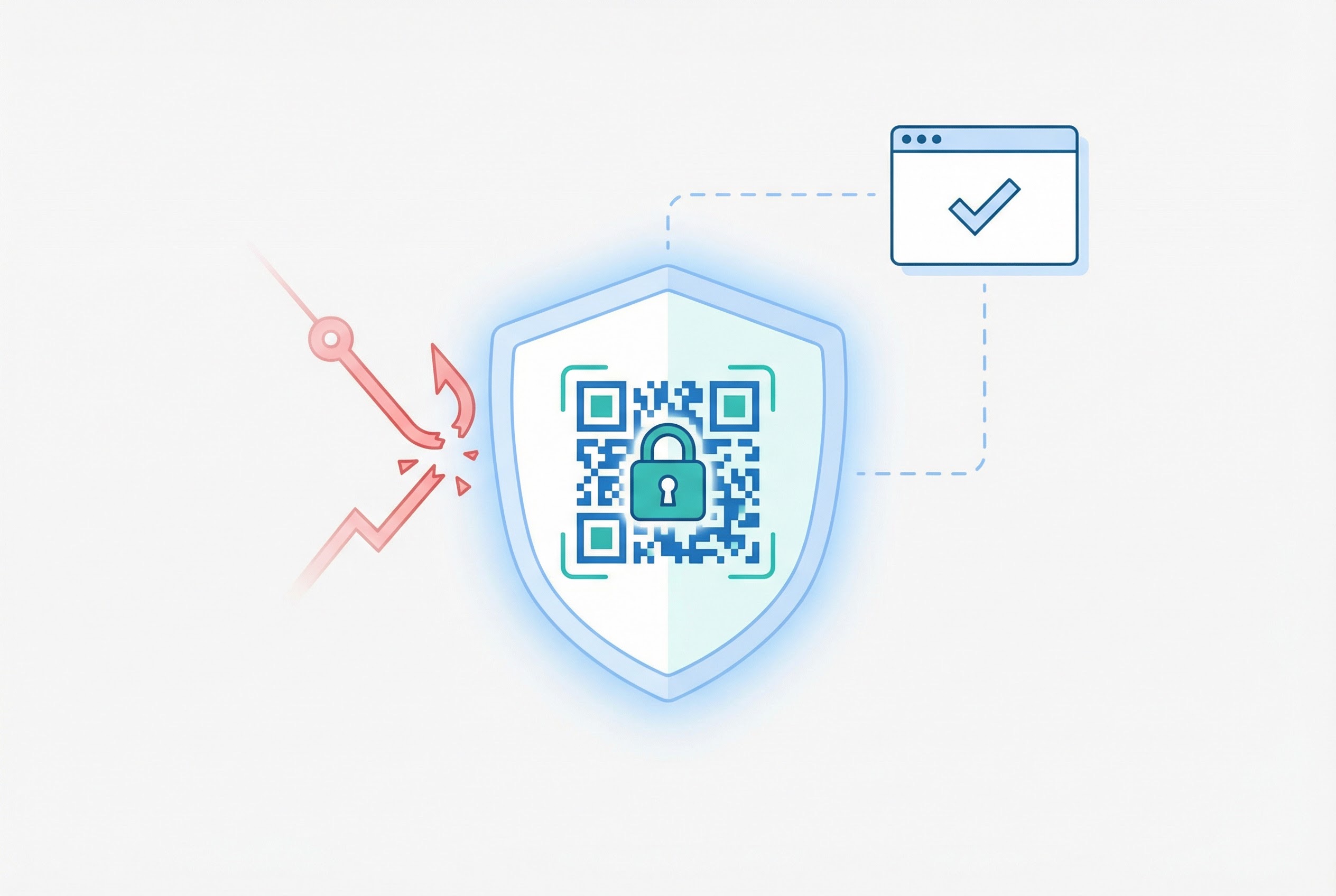 Security shield icon protecting a dynamic QR code, illustrating that legitimate QR codes cannot be redirected without account access