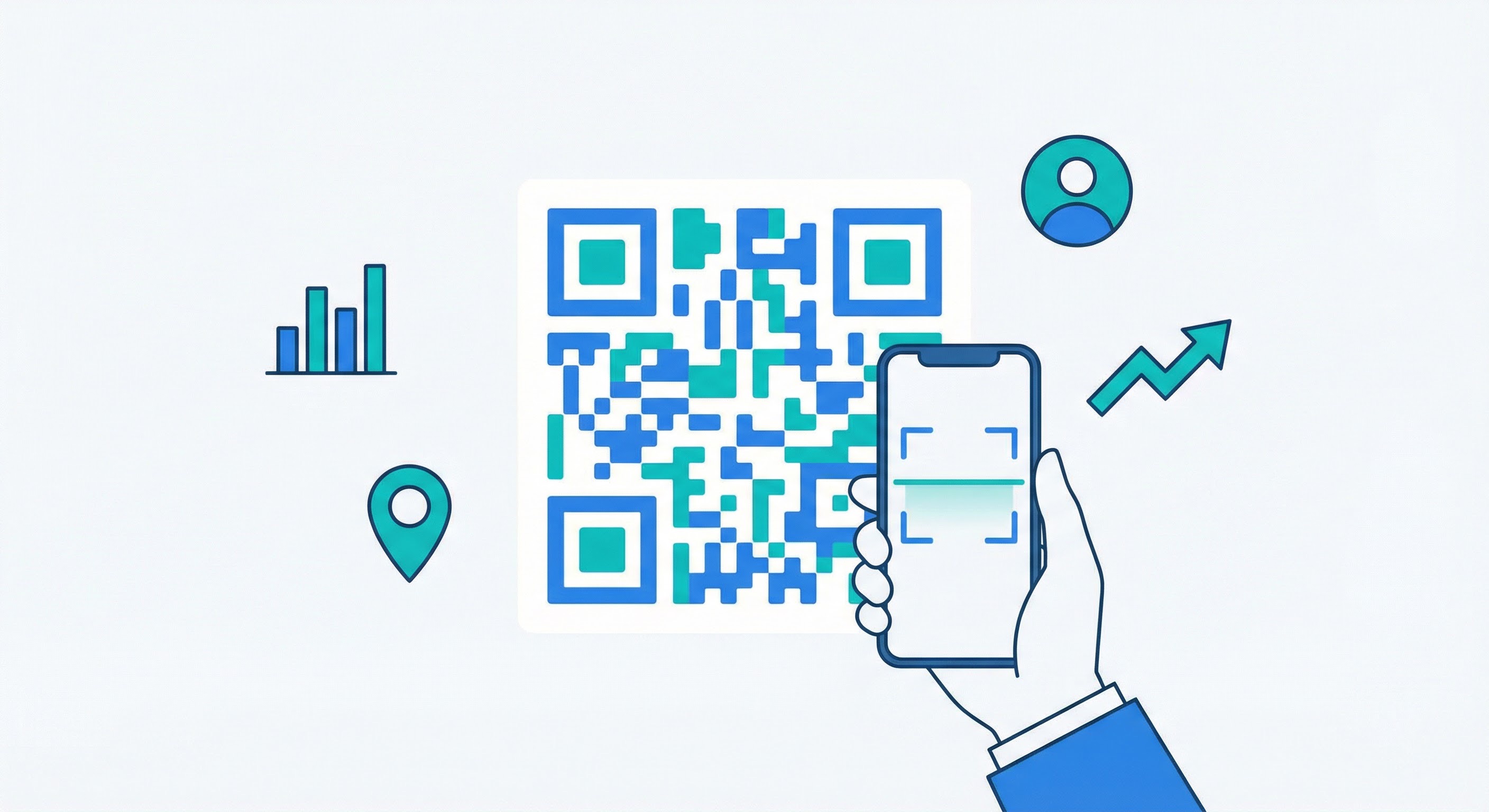 Smartphone scanning a stylized QR code surrounded by analytics icons showing why QR codes are effective for business in 2026