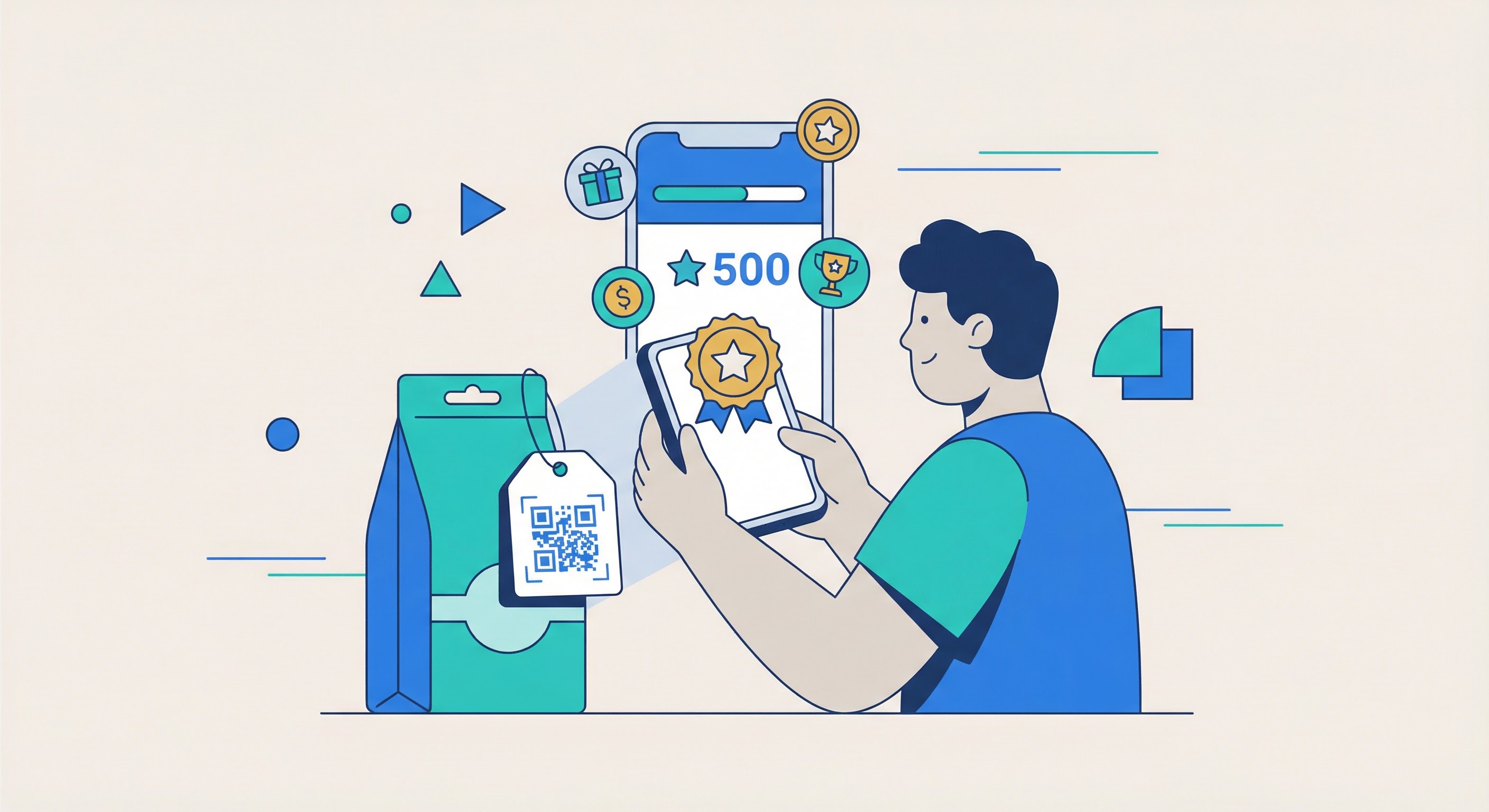 A customer scanning a QR code on retail merchandise to instantly join a digital loyalty rewards program on their phone