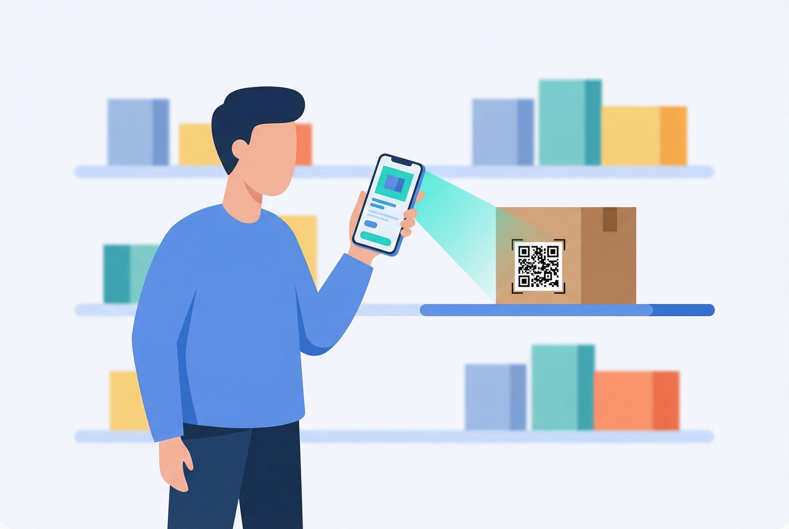 Person scanning a QR code on product packaging in a retail store using a smartphone to access product information and make a purchase decision