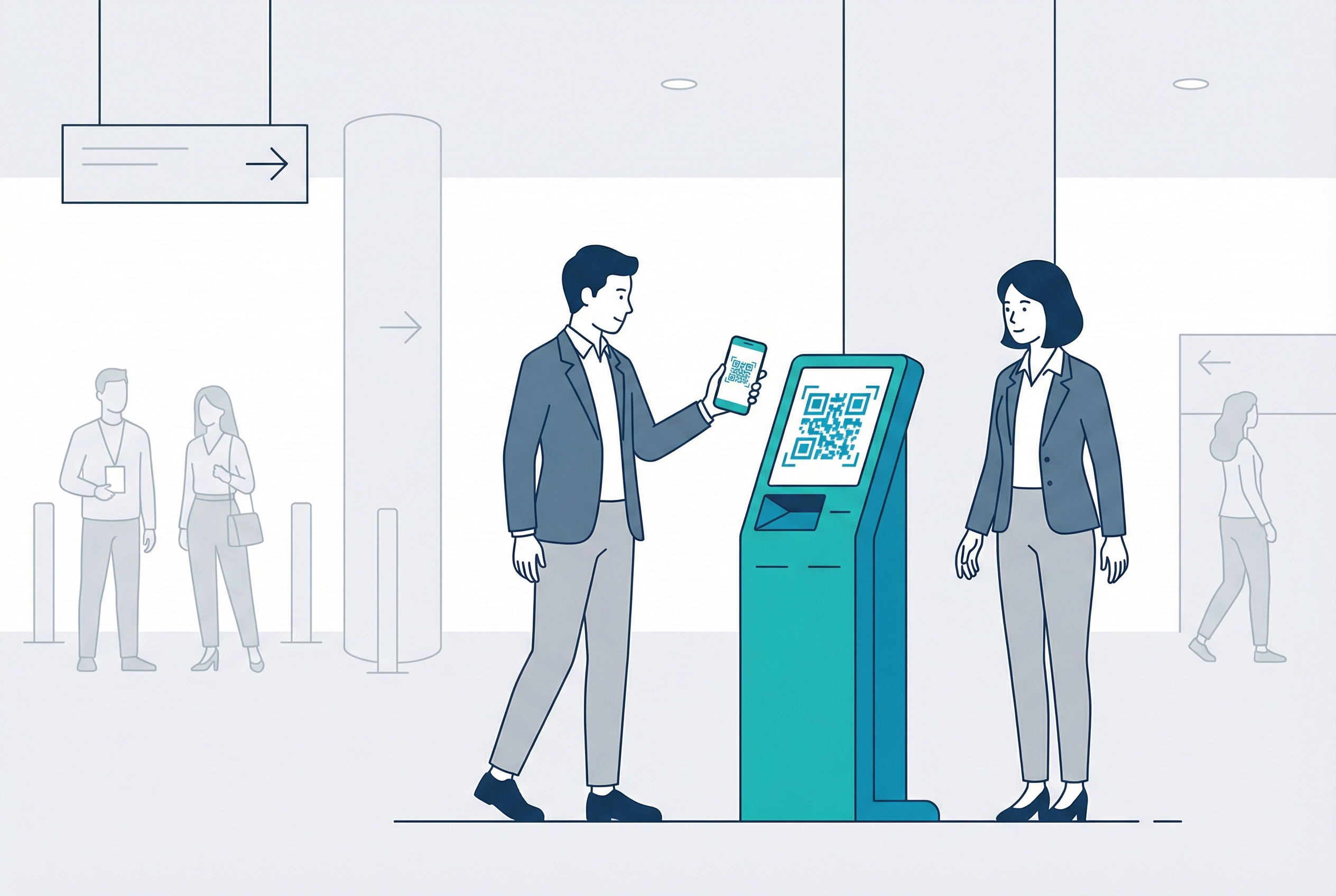 Attendee scanning a QR code on an event ticket to gain entry at a conference venue check-in desk