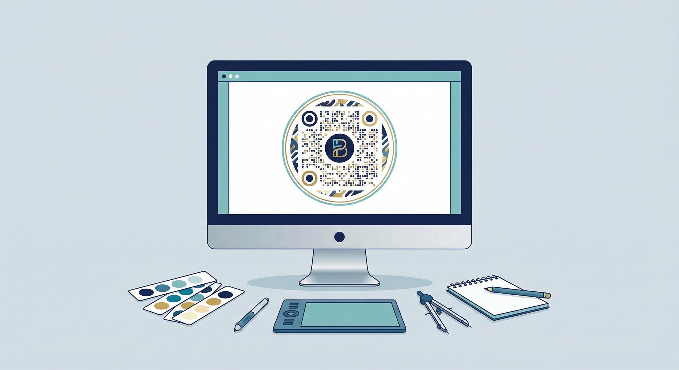 Supercode QR code generator showing a custom luxury brand QR code with logo and refined design being created on a monitor