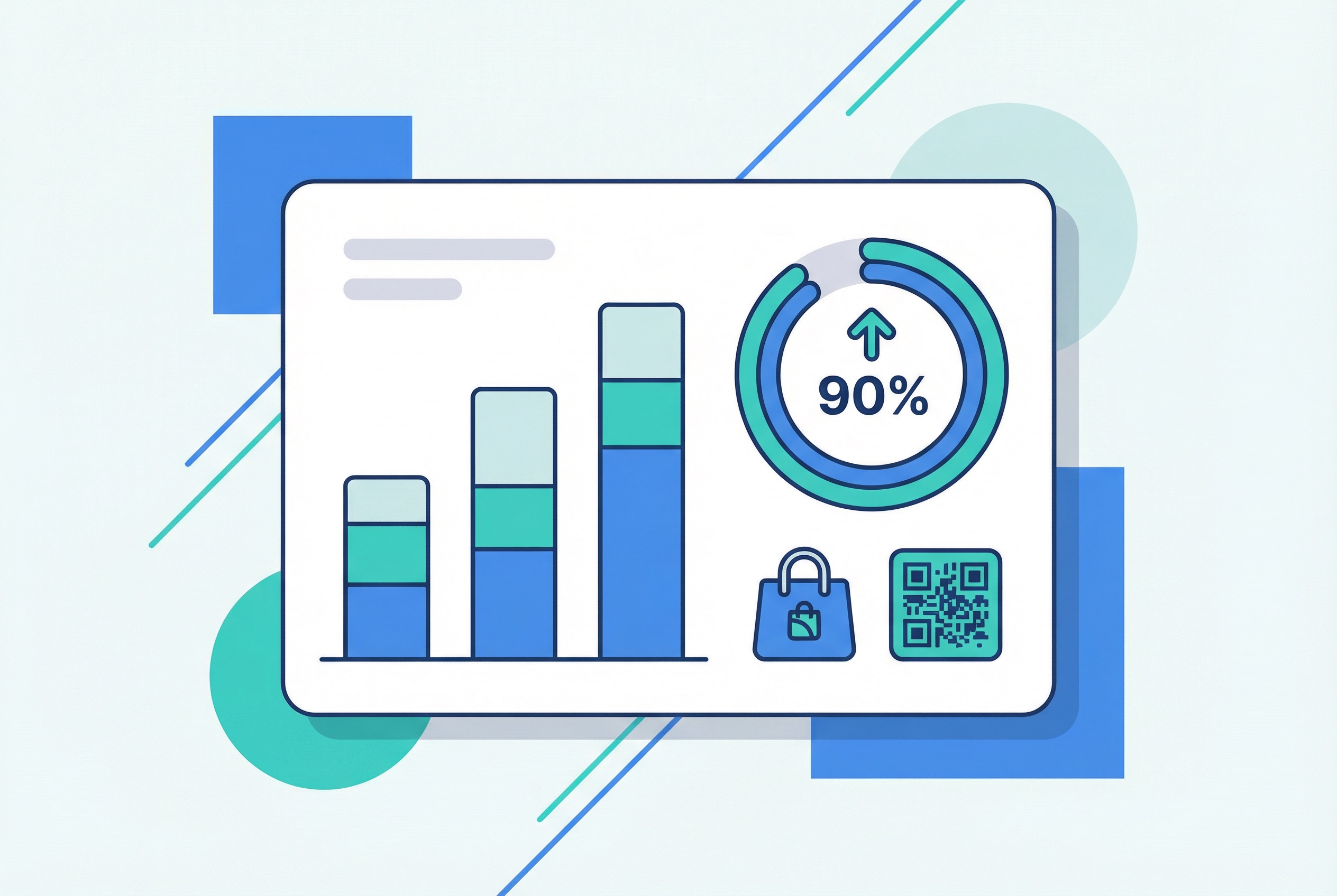Data visualization showing promotional products industry statistics including 27.7 billion dollar market size and QR code engagement metrics