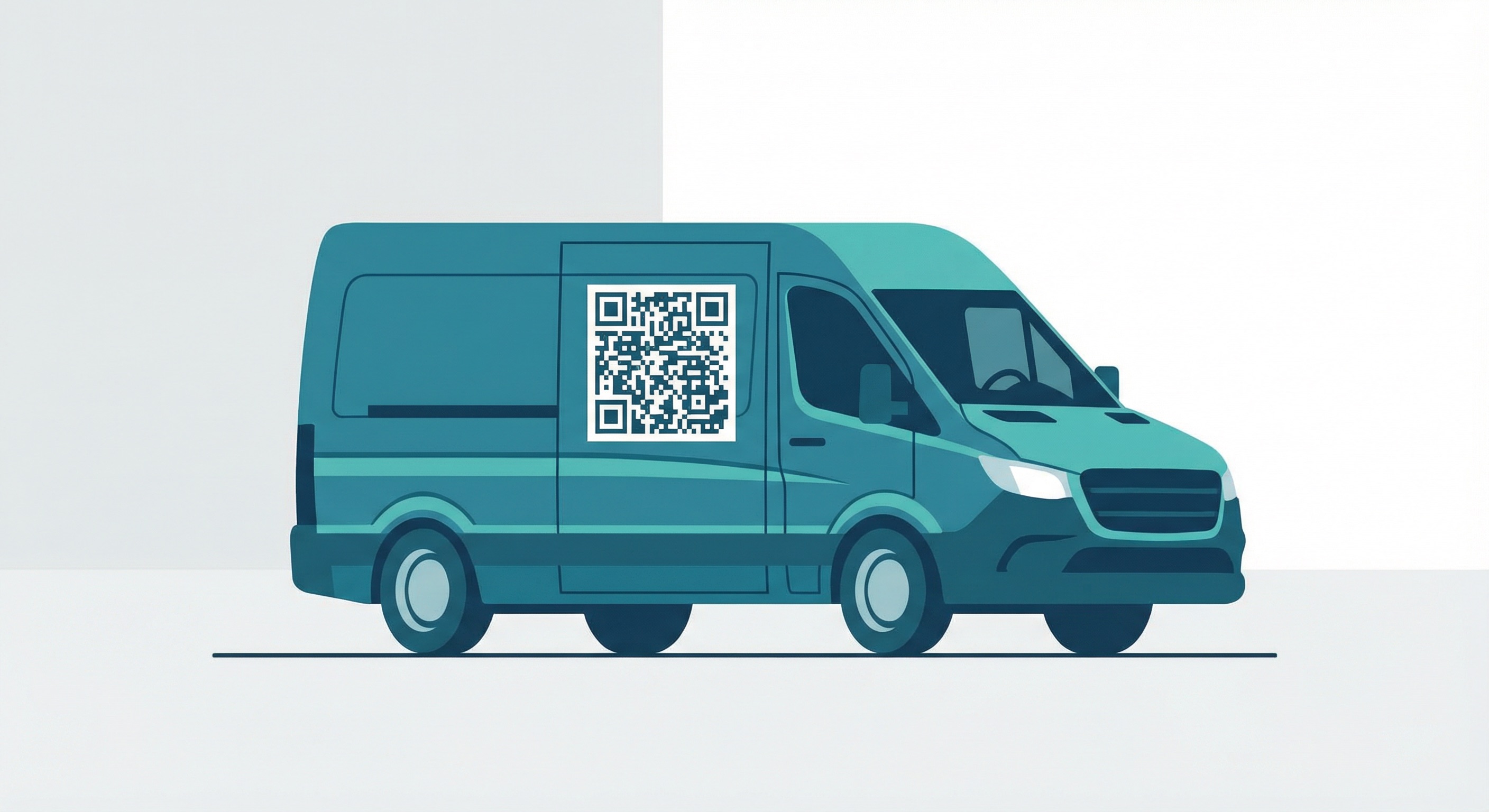 branded company delivery van with QR code for fleet marketing and brand visibility