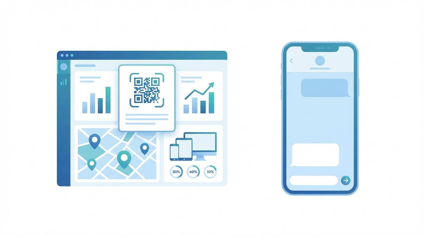 SMS QR code analytics dashboard showing scan volumes, location data, and device breakdown for campaign performance tracking in 2026