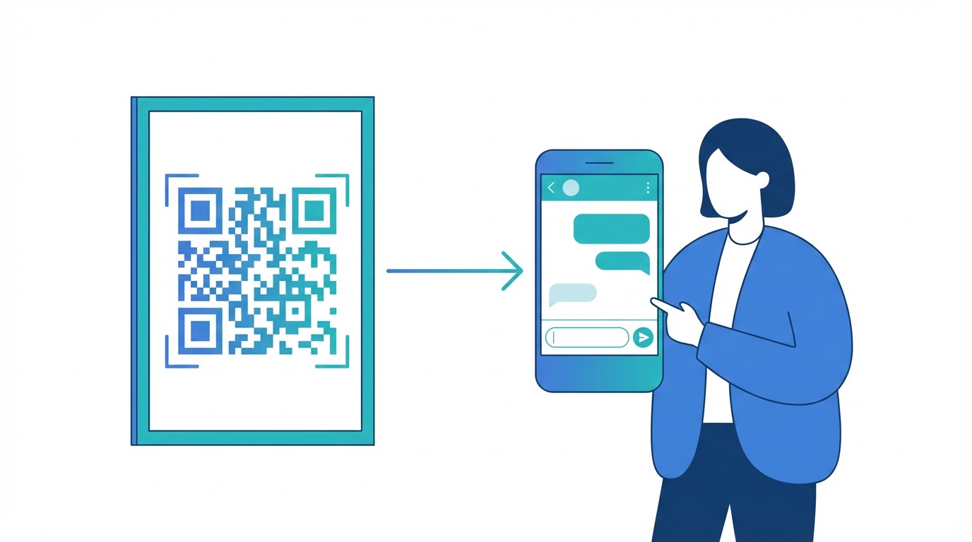 Person scanning an SMS QR code on a poster to instantly open a pre-filled text message on their smartphone