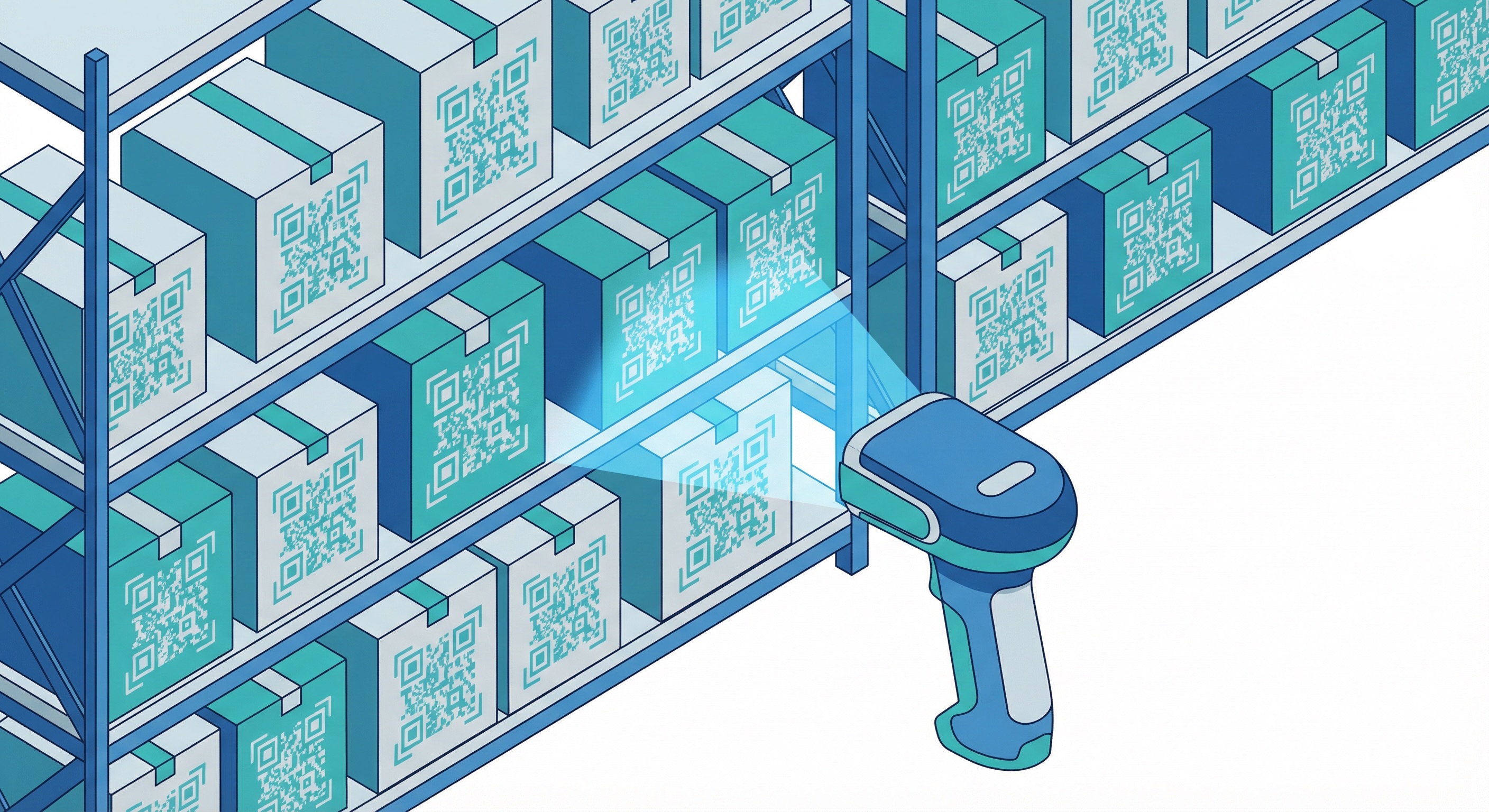 Array of unique QR codes printed on product packaging in a warehouse, illustrating enterprise-scale bulk QR code generation