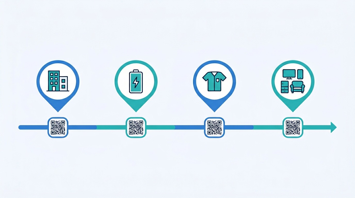 EU Digital Product Passport implementation timeline showing phased mandatory deadlines for construction, batteries, textiles, electronics, and furniture industries