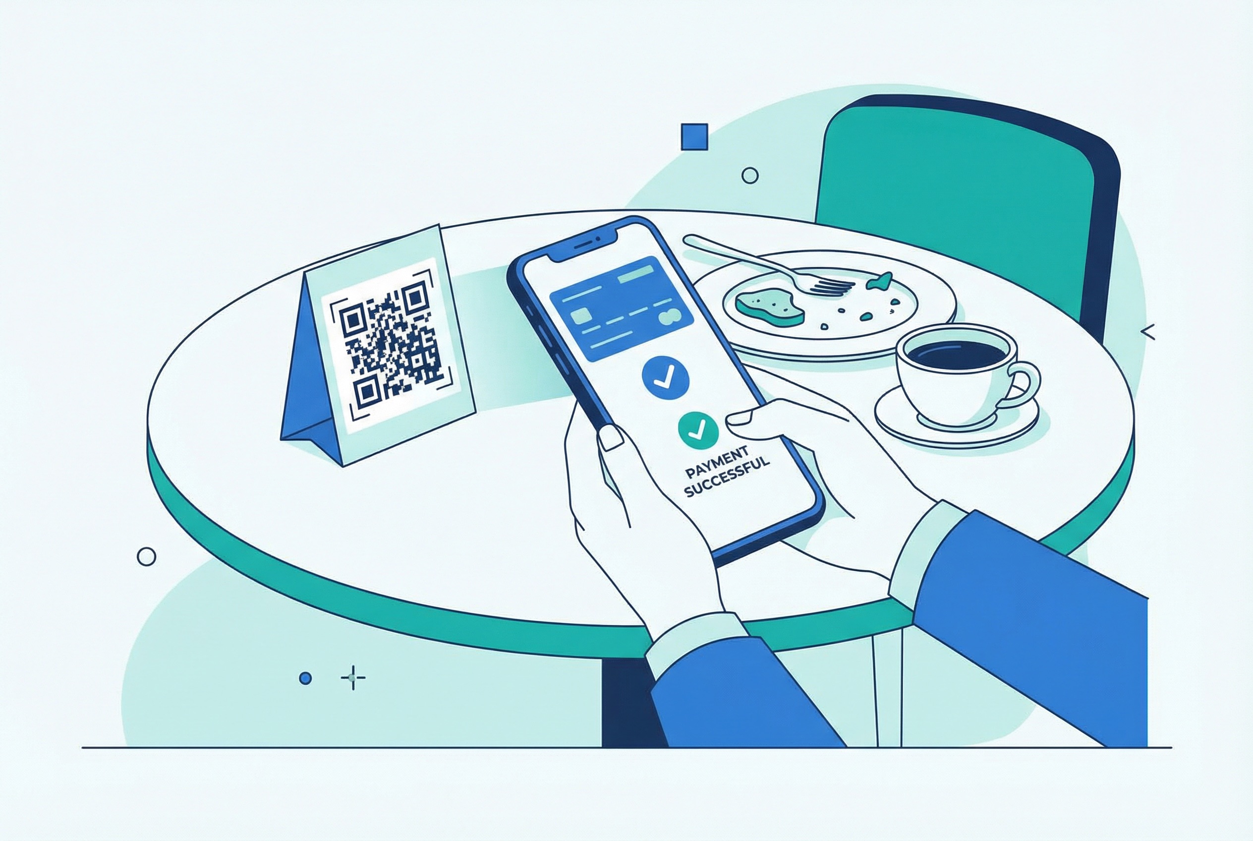 Customer completing a contactless order and payment by scanning a QR code at a restaurant table