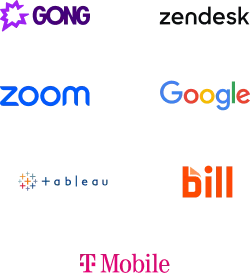 Logos of technology companies IBM, Zoom, Google, Tableau, Bill, and T-Mobile arranged in two columns.