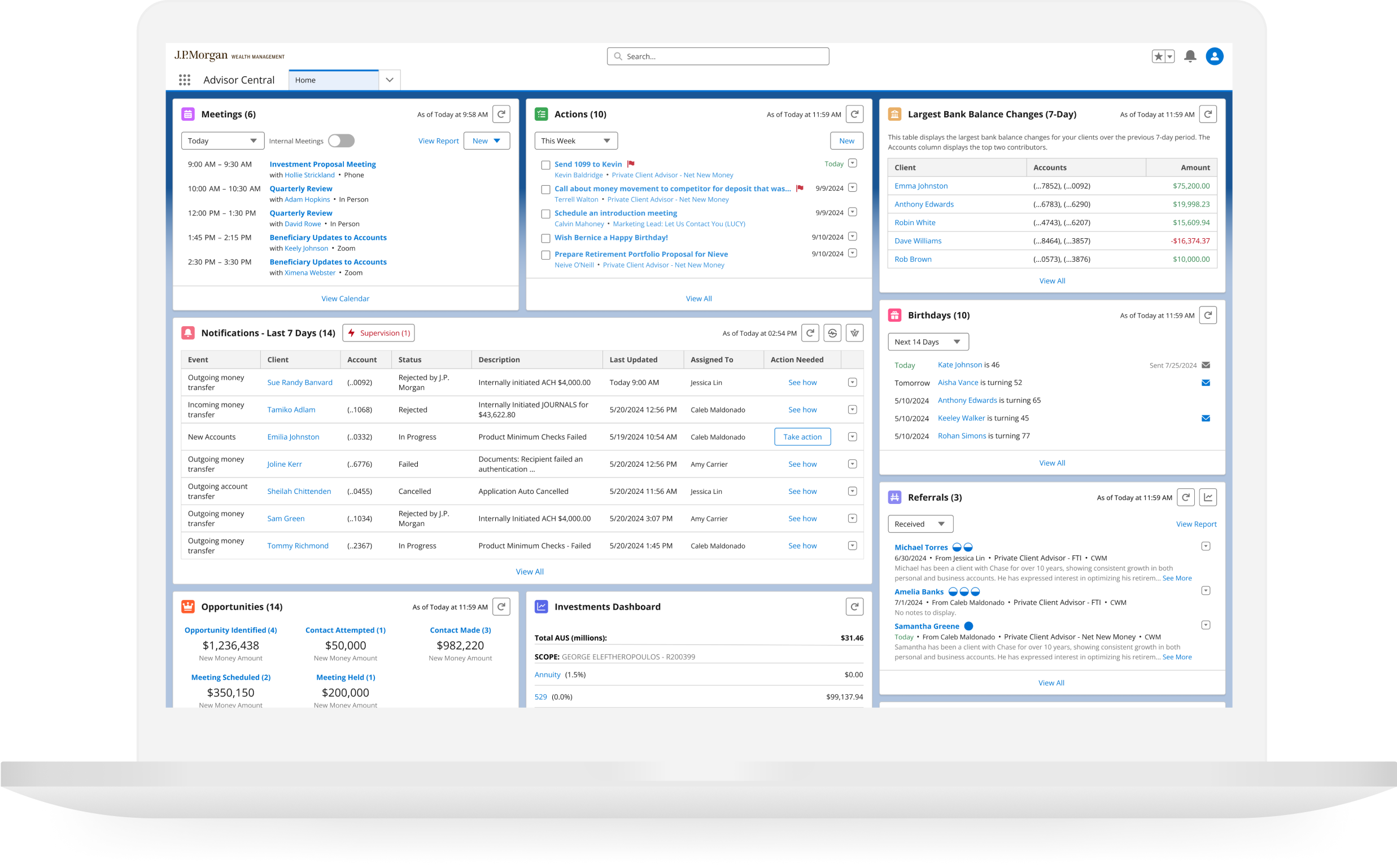 Advisor Central Home Page Redesign for financial advisors and investment associates