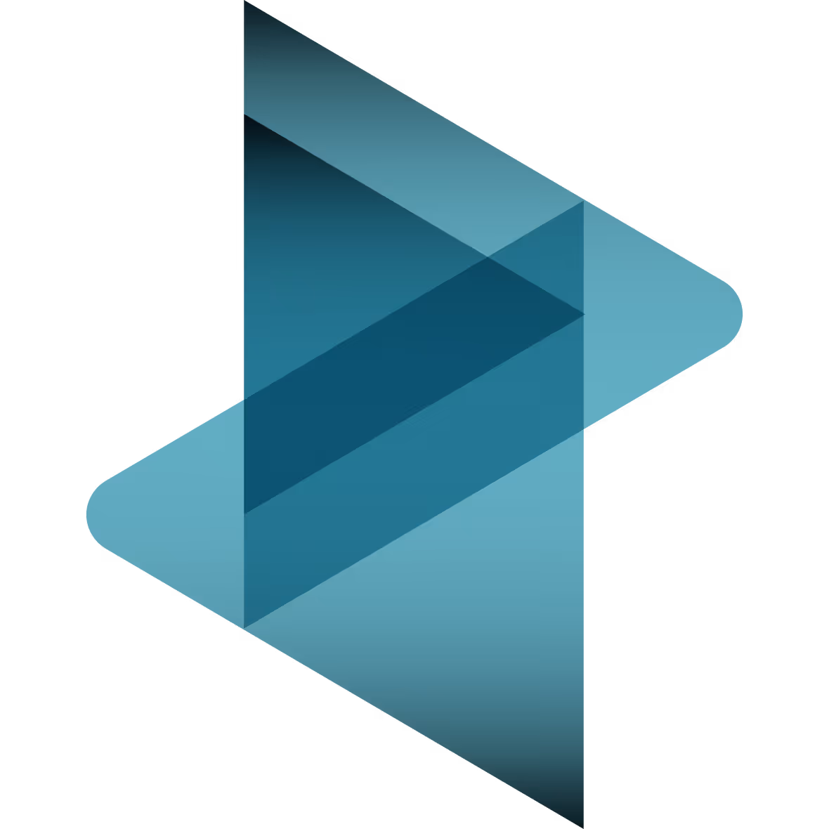 Abstract overlapping teal right-pointing triangles on a black background.