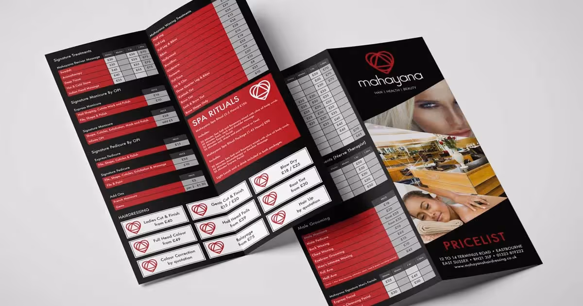 spa price list folded leaflet