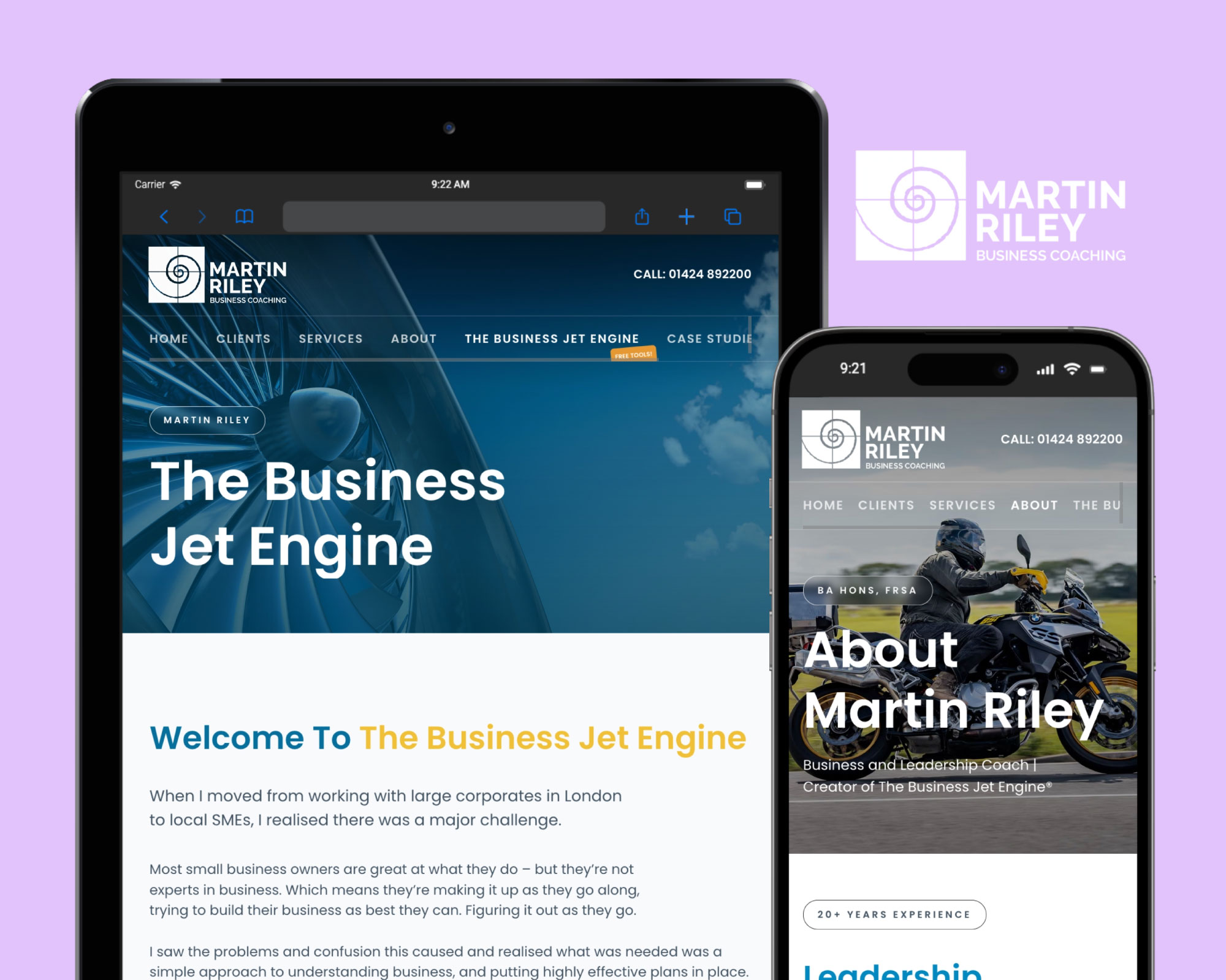 Martin Riley Business Coach website showing on an iPad and an iPhone