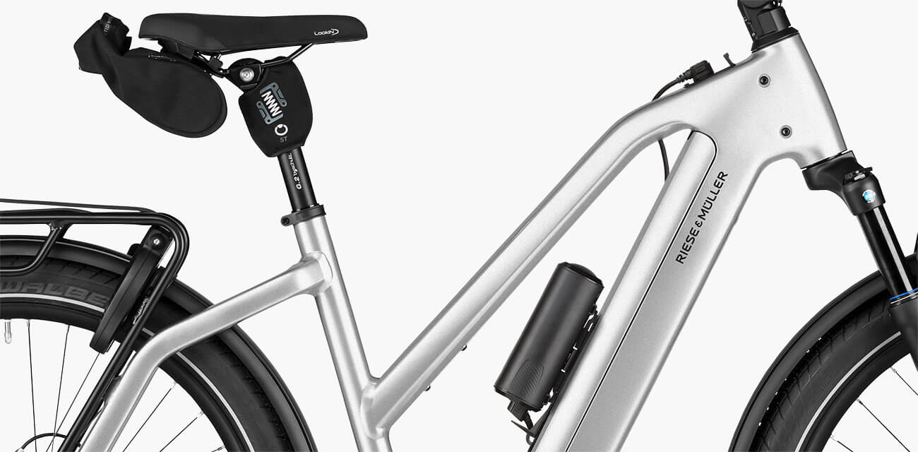 Riese und Müller Charger 5 Mixte mit Range Extender Extra Batterie für super viel Reichweite.