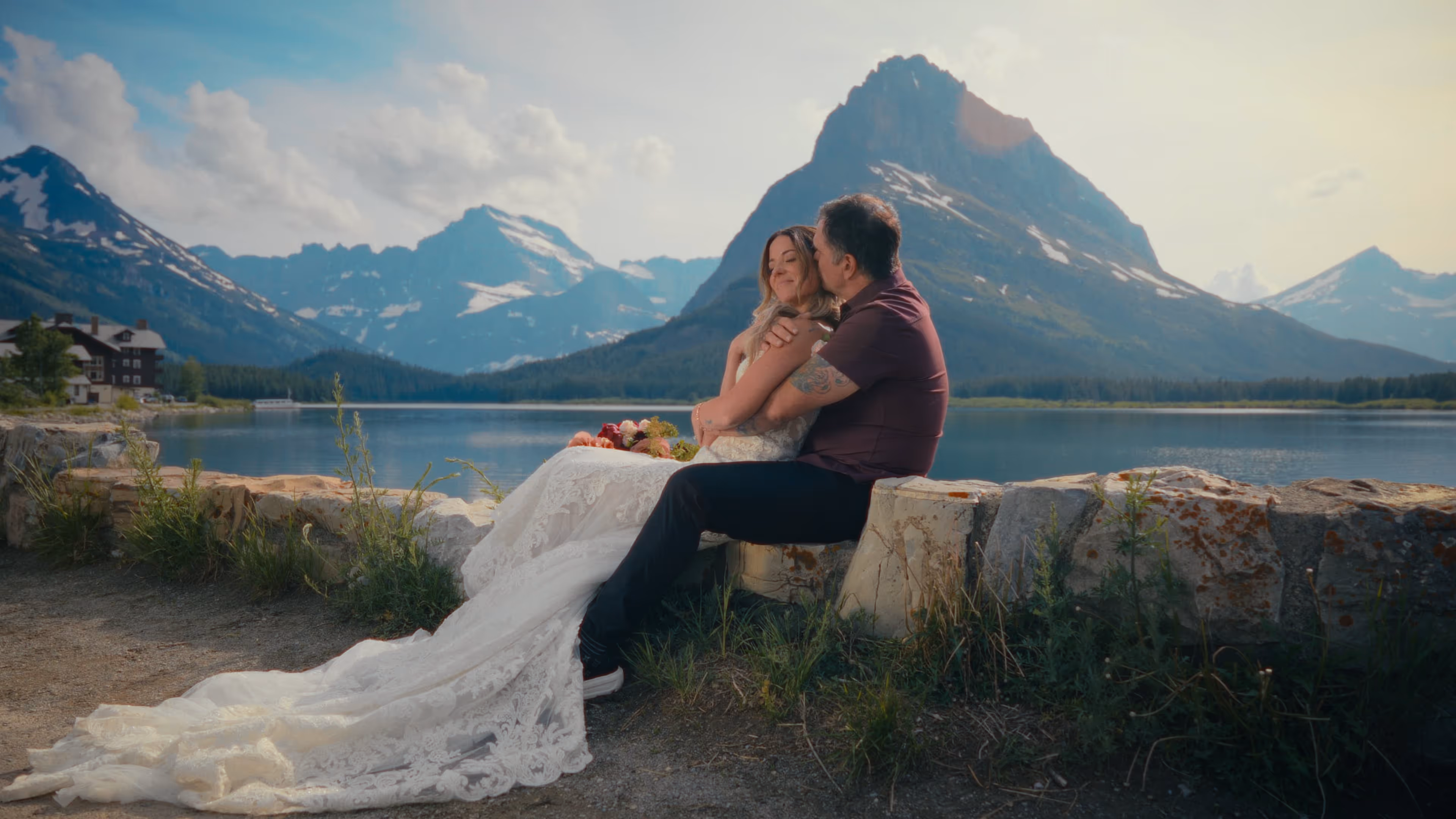 An elopement in glacier national park Montana. The beautiful couple is newly married!