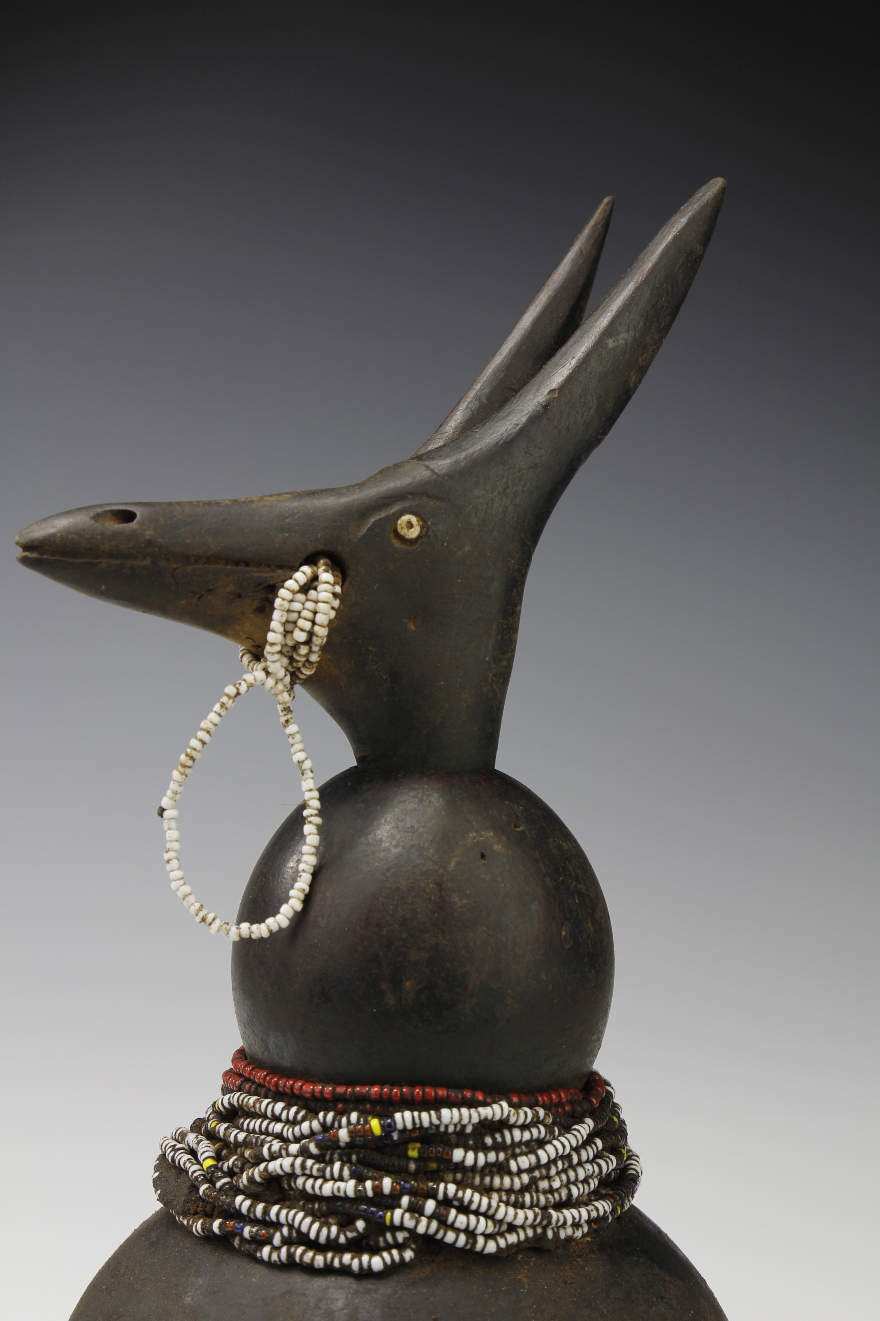 TRADITIONAL MEDICINE CONTAINER WITH ANIMAL HEAD STOPPER. LAGURU, TANZANIA