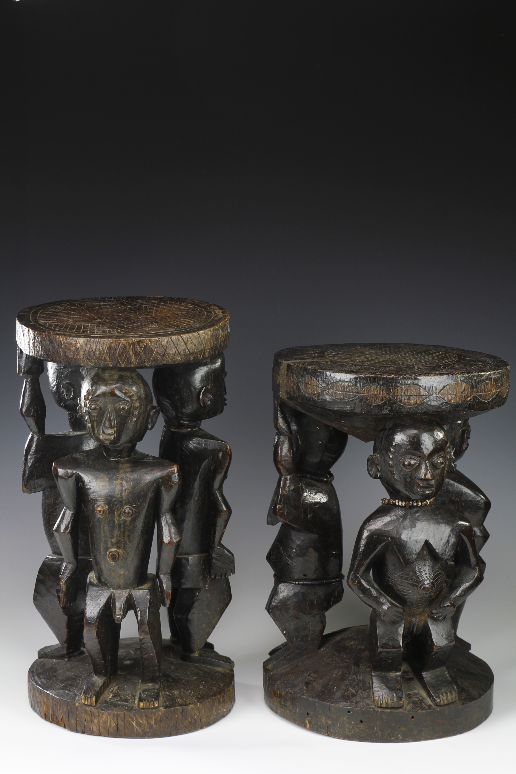 PAIR OF FINE FIGURATIVE STOOLS, NIGERIA