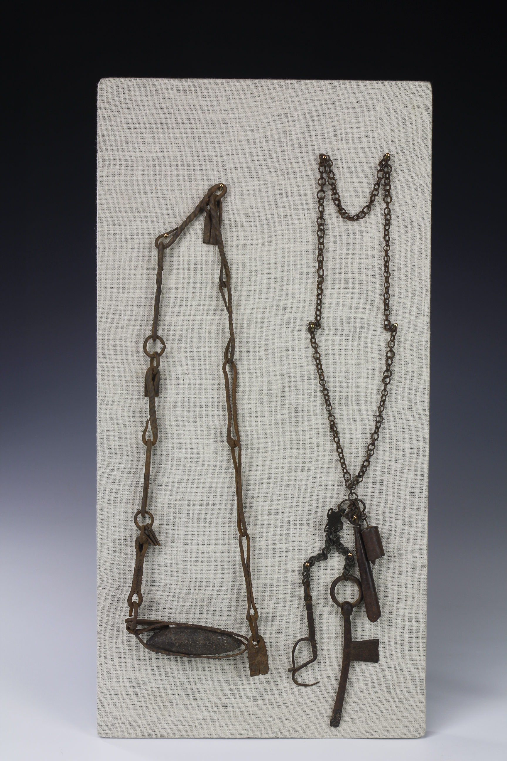 TWO ANCIENT IRON NECK ADORNMENTS. DOGON, MALI 
