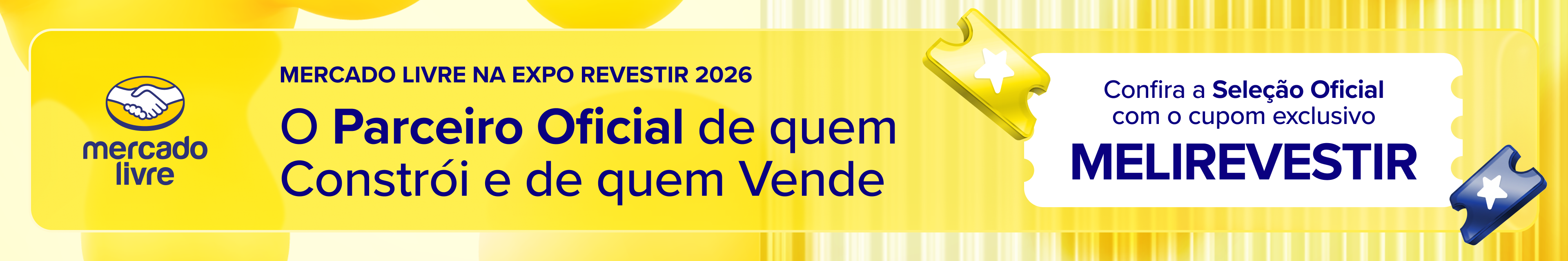 Banne patrocinado Mercado Livre: o parceiro oficial de quem constrói e de quem vende - Cupom exclusivo: MELIREVESTIR