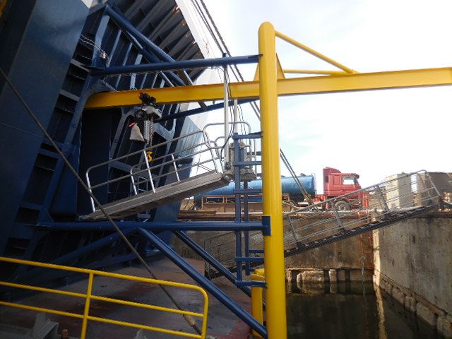 Crane operations during installation of Bluefort's boat landing platform.