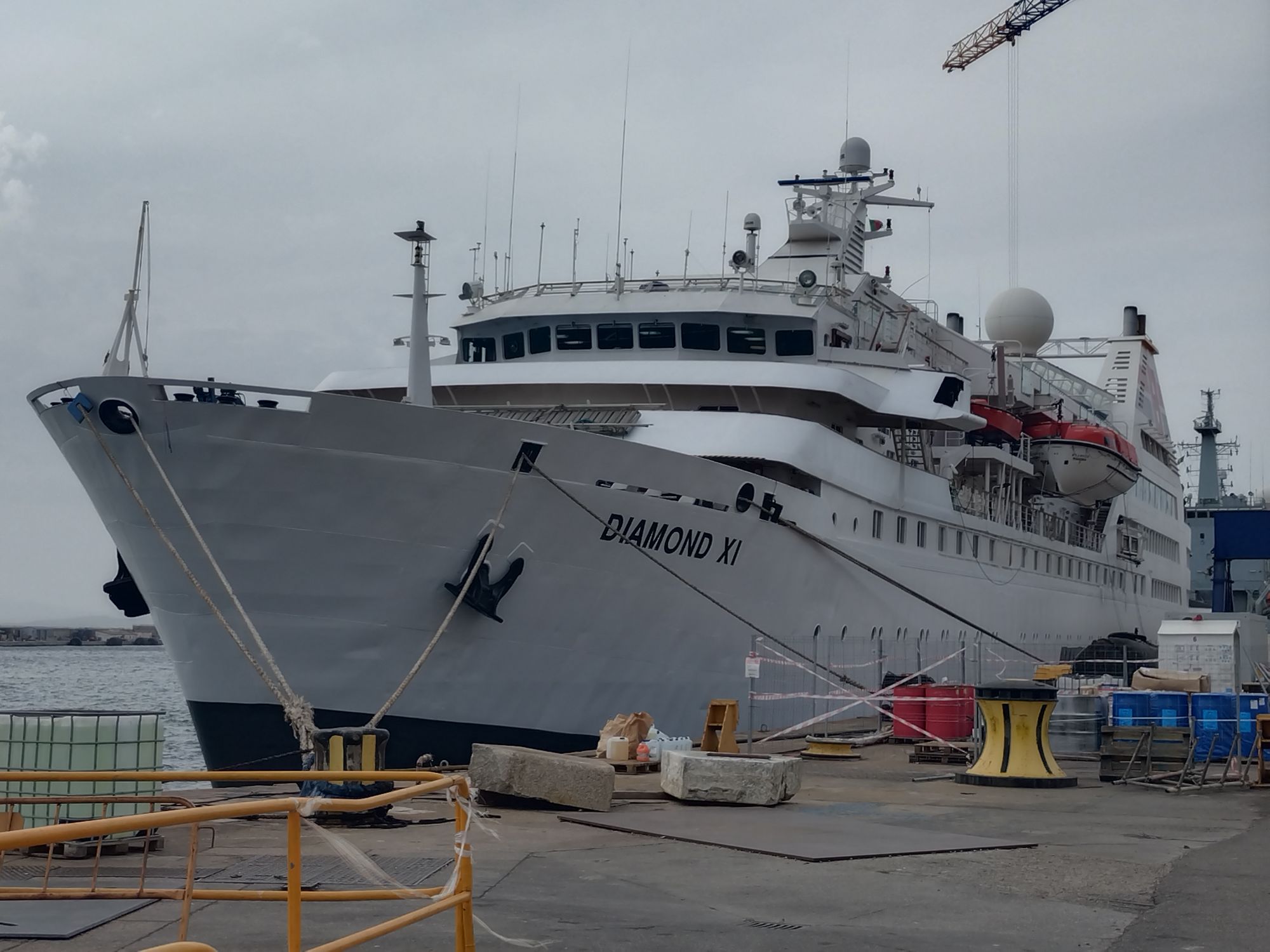 Diamond XI's full profile alongside, following completion of her accommodation vessel conversion.