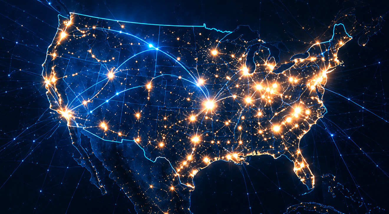 Map of America with Media Signals Represented Imagery