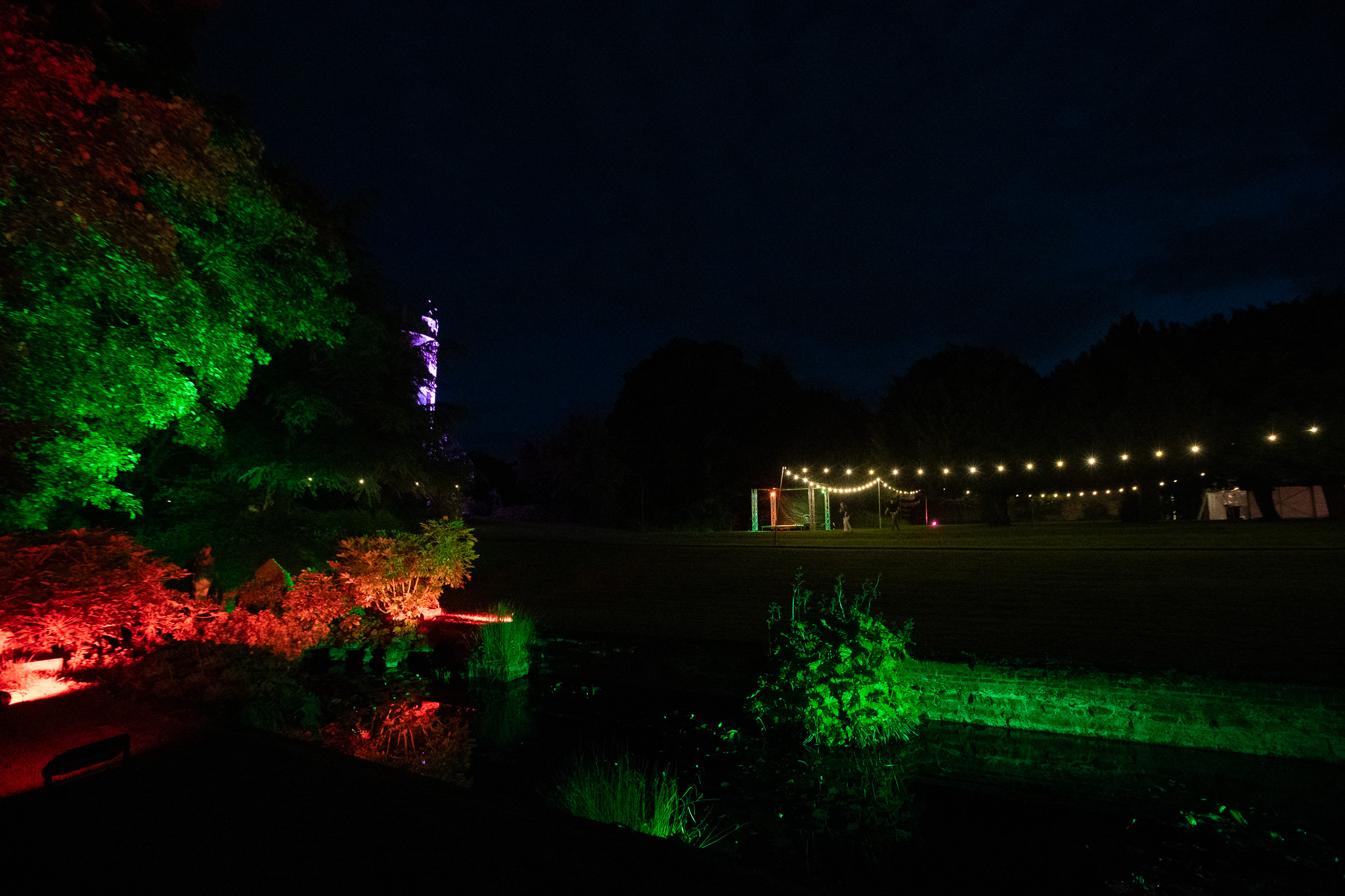 Outdoor lighting hire setup