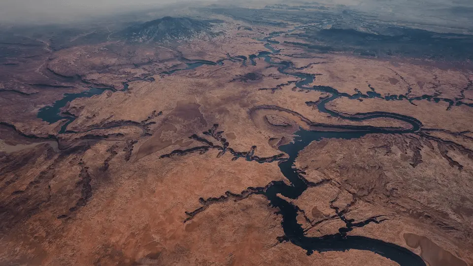 Winding rivers with deep channels.
