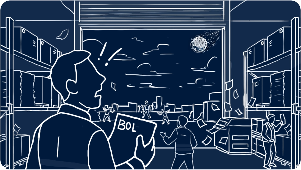 An illustration of a man holding a paper BOL.