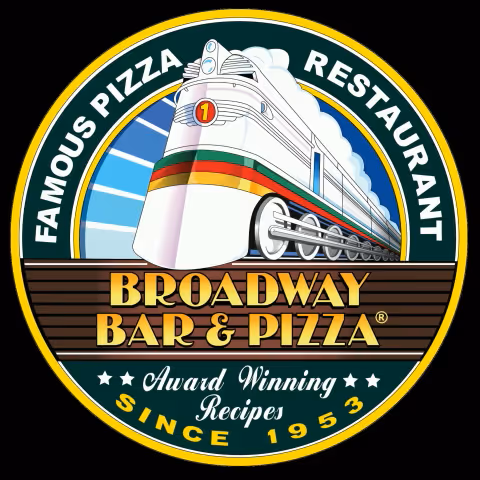 Broadway Logo. Famous Pizza restaurant. Broadway Bar & pizza. Award winning recipes since 1953