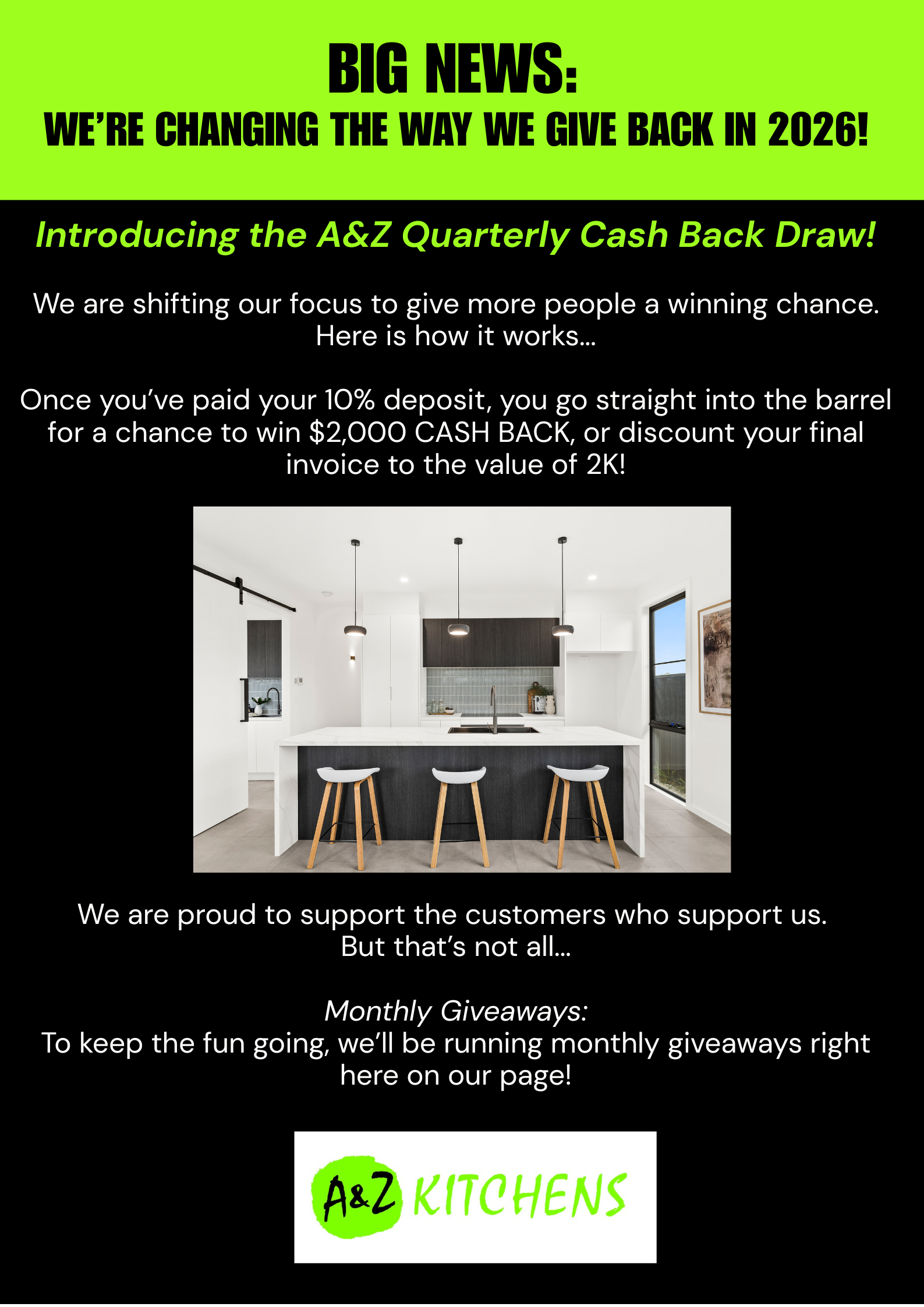Introducing... A&Z Quarterly Cash Back Draw! In 2026 we are shifting our focus to give more people a winning chance! 