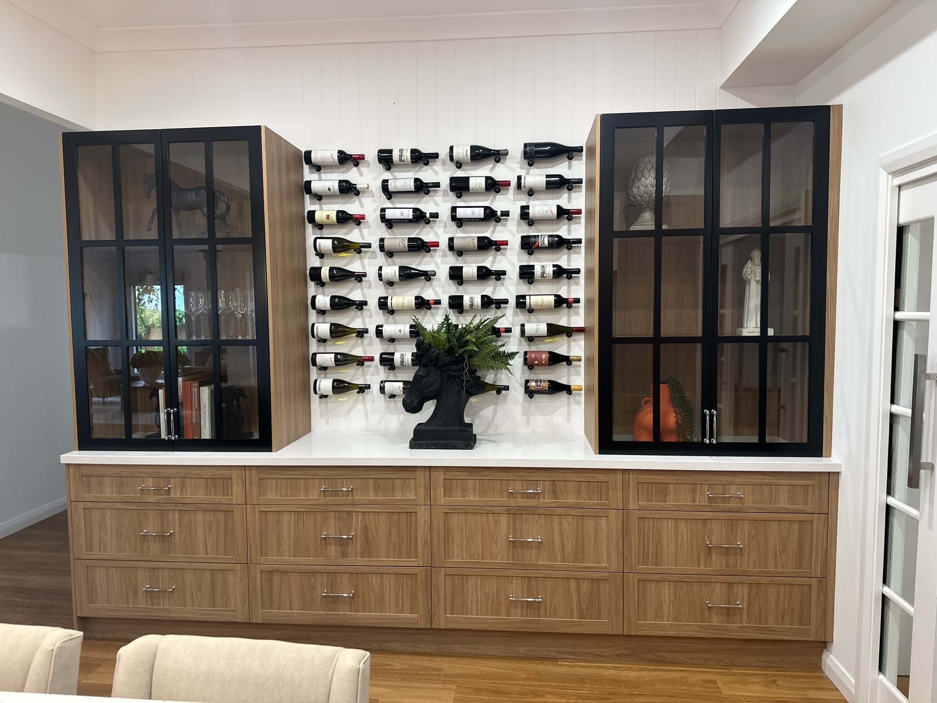 Built-in wine storage unit designed for both display and functionality