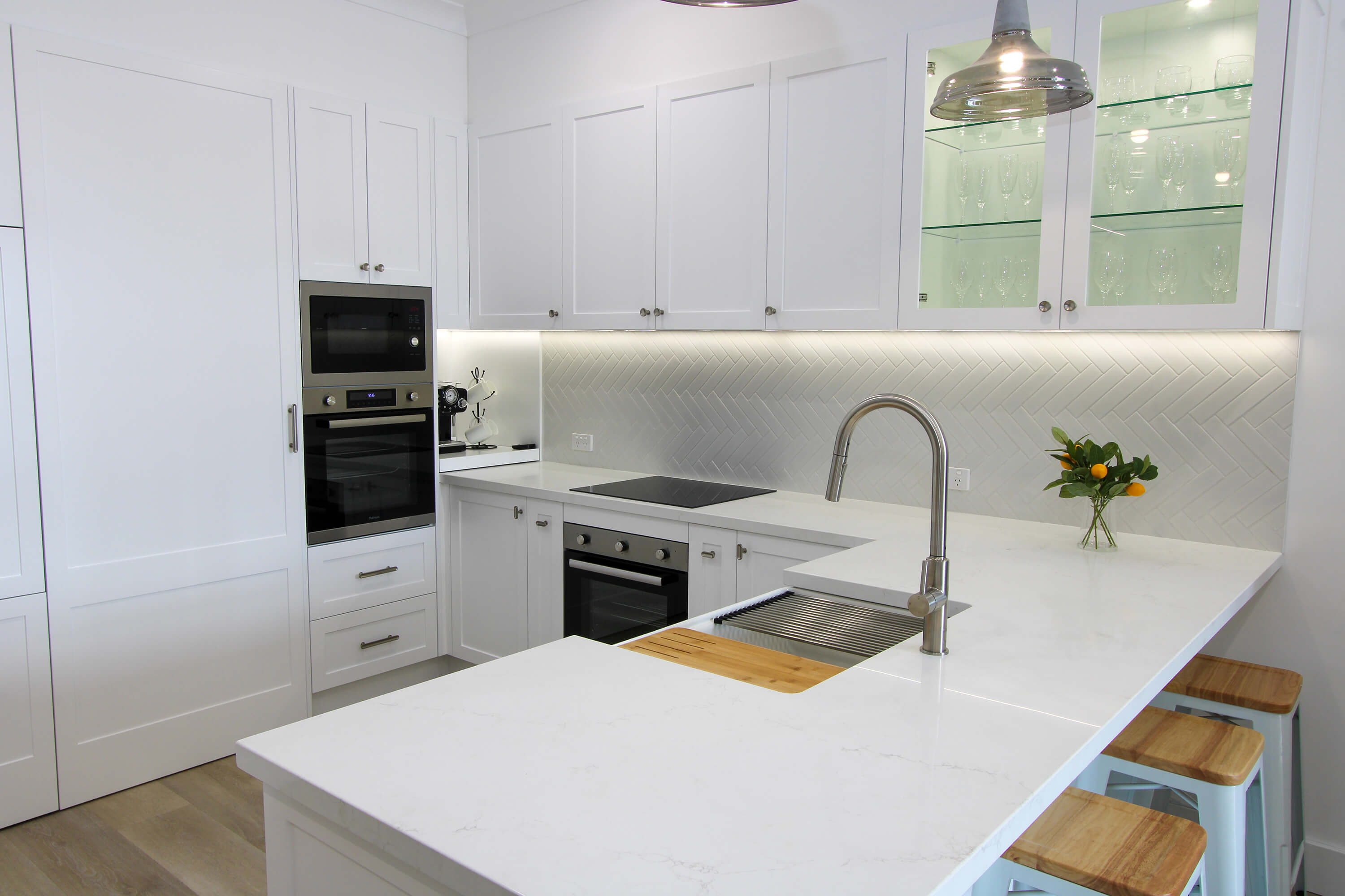 Showroom kitchen display with contemporary materials and design