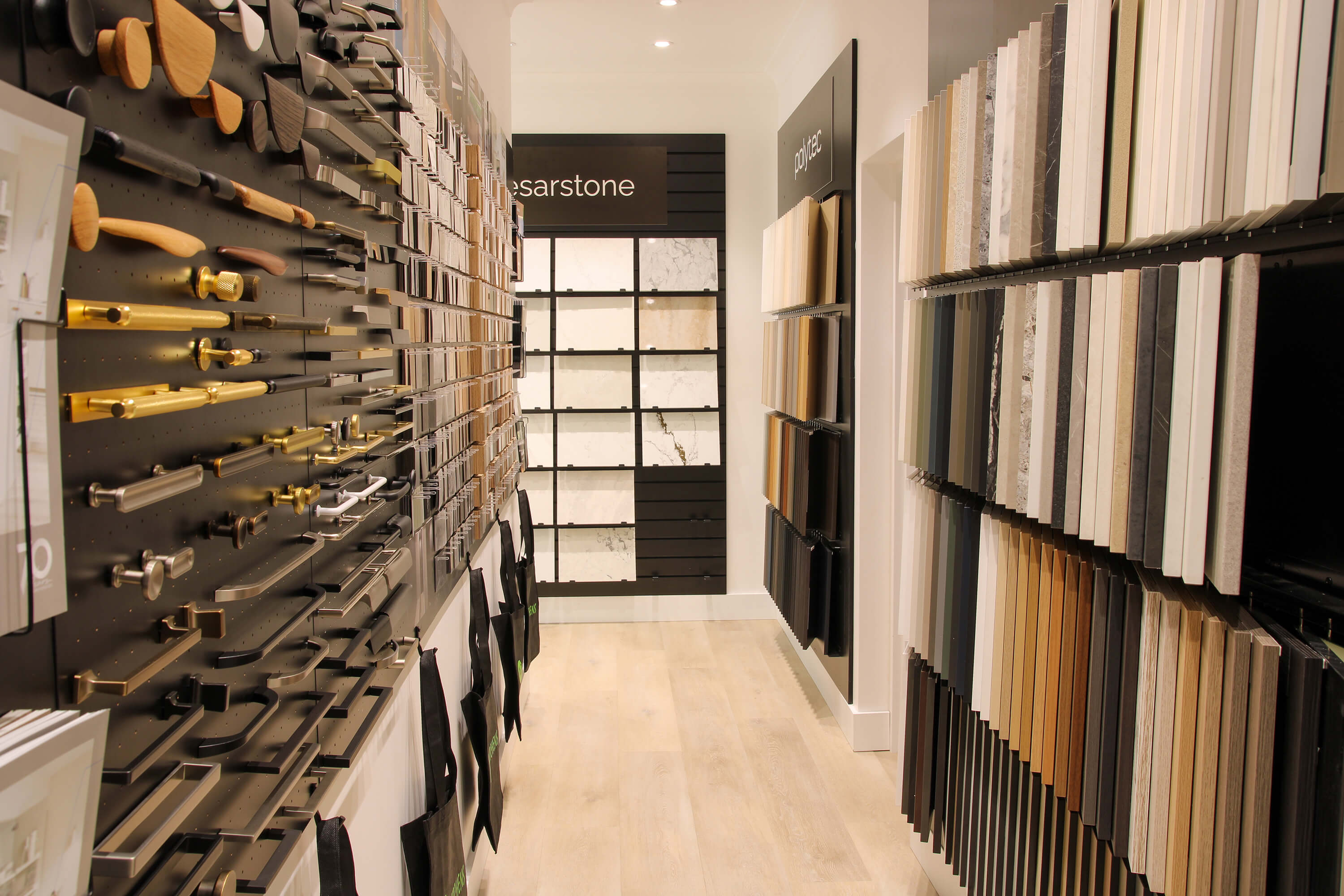 Kitchen showroom with a range of finishes and materials