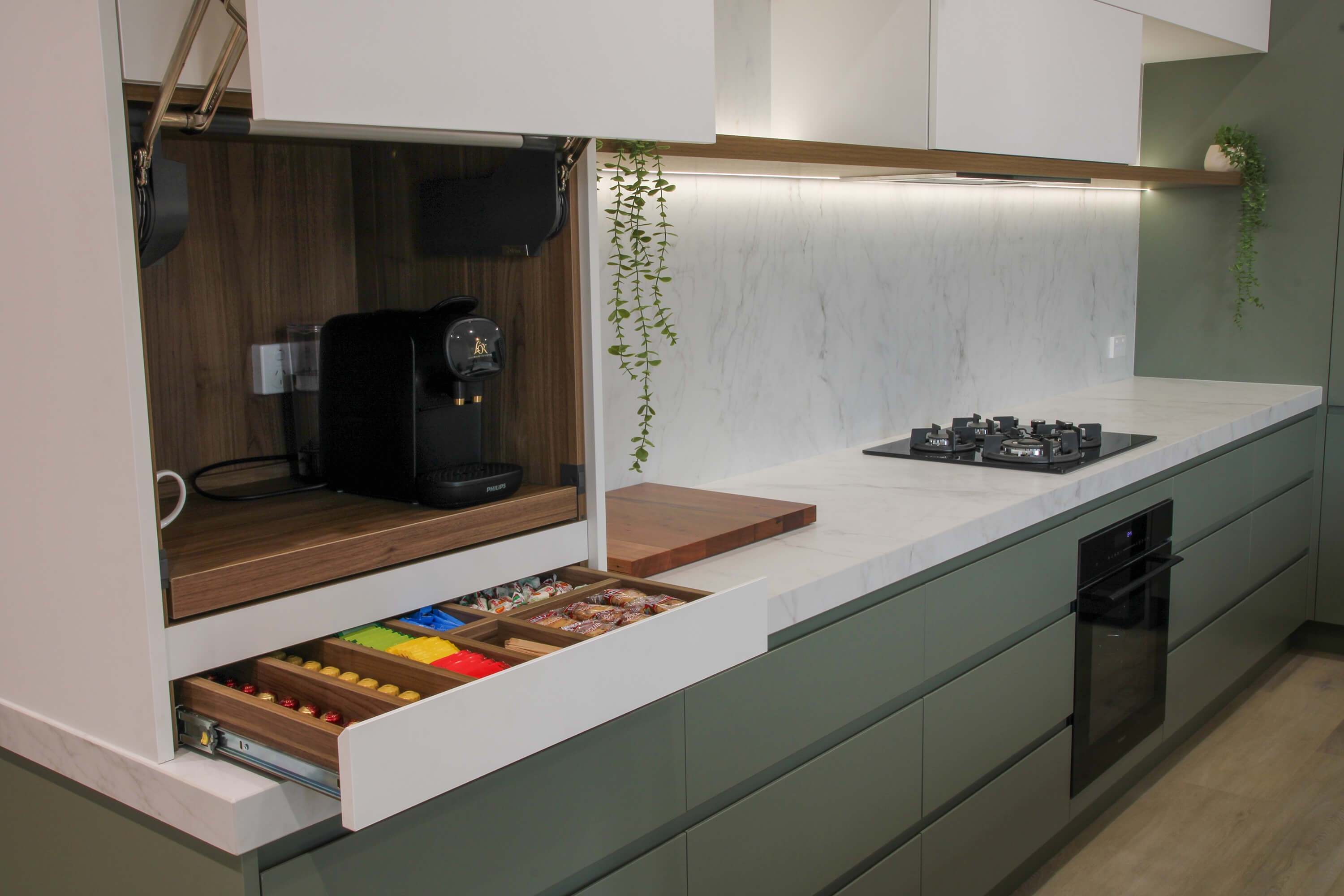 Kitchen showroom display with modern cabinetry options