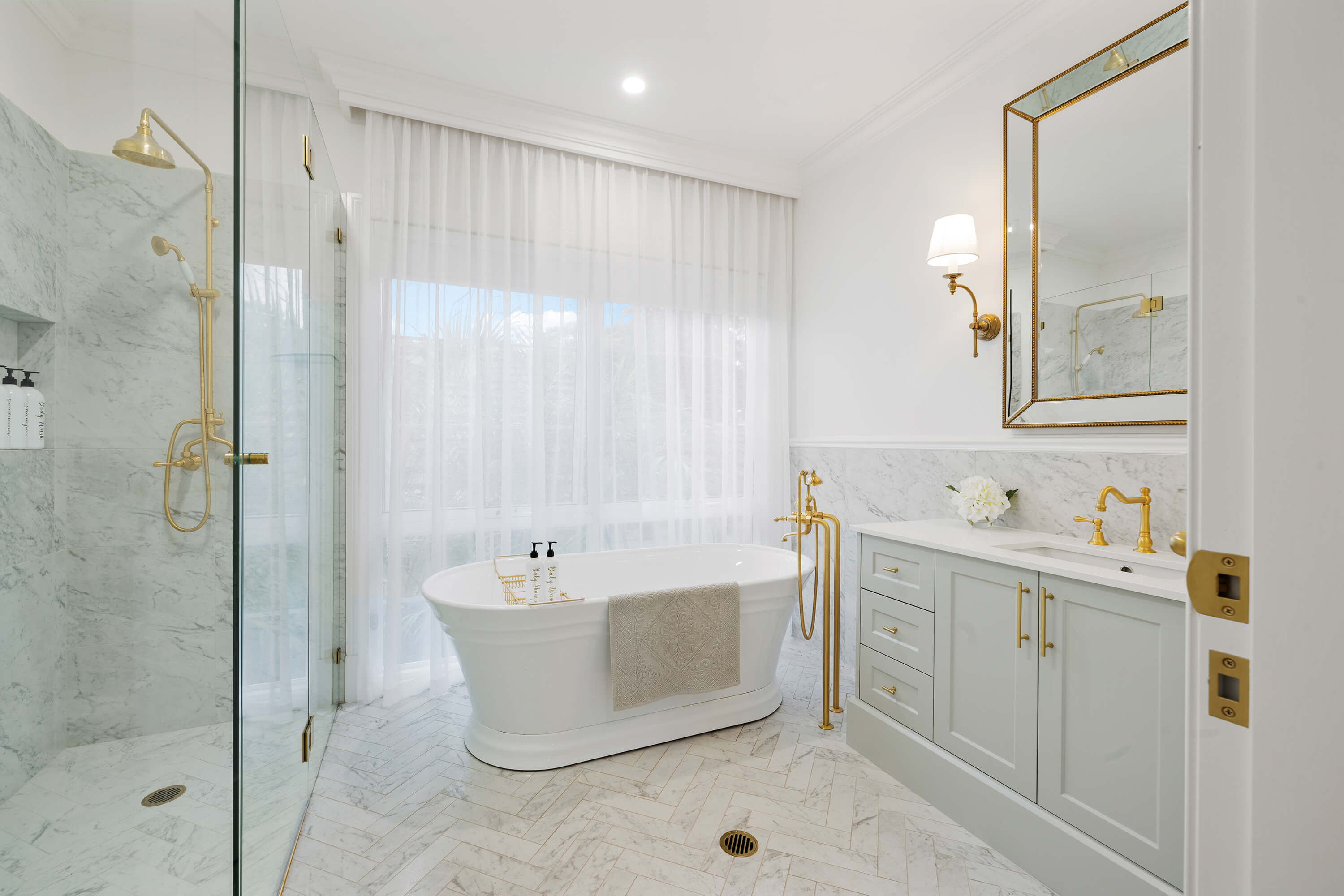 Custom bathroom vanity with integrated storage solutions