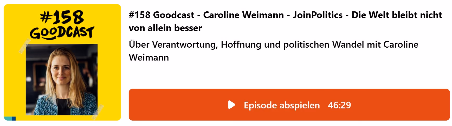 Gelbes Goodcast Cover mit der Aufschrift "#158 Goodcast"
