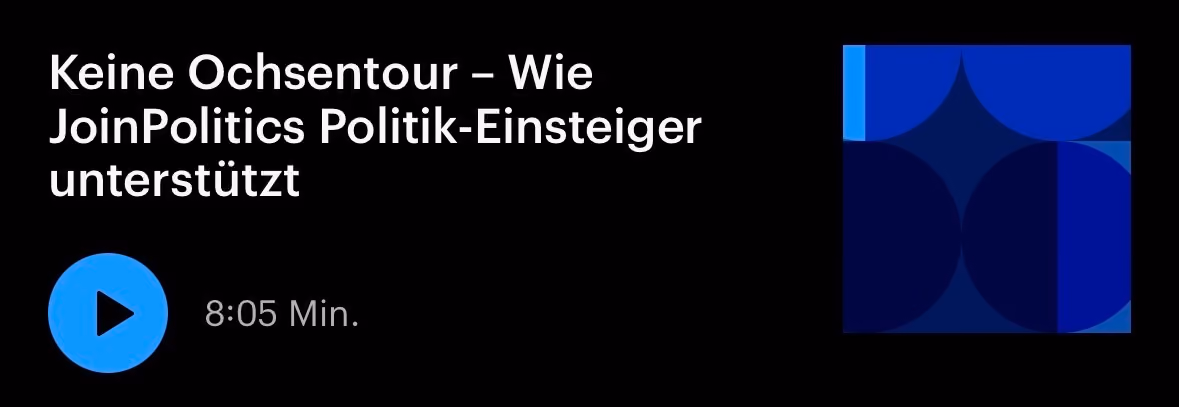 Screenshot Deutschlandfunk Radiobeitrag "Keine Ochsentour – Wie JoinPolitics Politik-Einsteiger unterstützt"