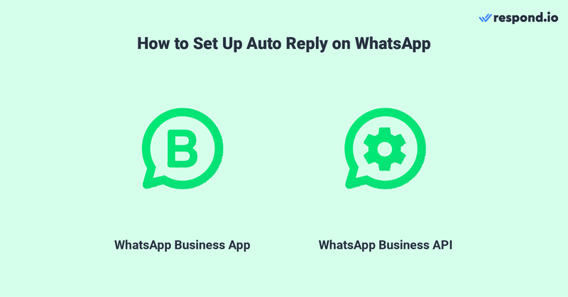 This image shows that businesses can set up auto replies for inbound message on WhatsApp via WhatsApp Business App or WhatsApp Business API. Want to send the best auto reply message for WhatsApp? Read on to find out how.