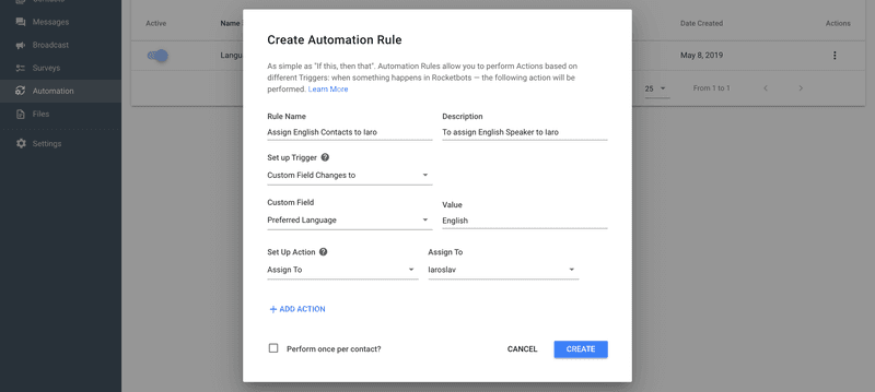 Crear una regla para asignar a alguien en función de la respuesta a la encuesta