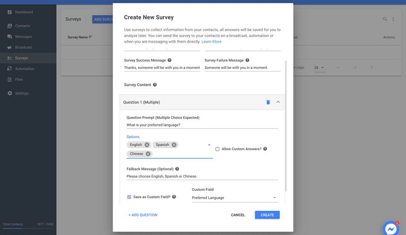 Crear una encuesta para recopilar los datos para empezar con la automatización del chat