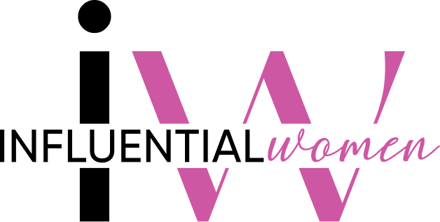 Stylized bold pink letters forming 'I W' with the word 'women' in script on the last W. From influential women.